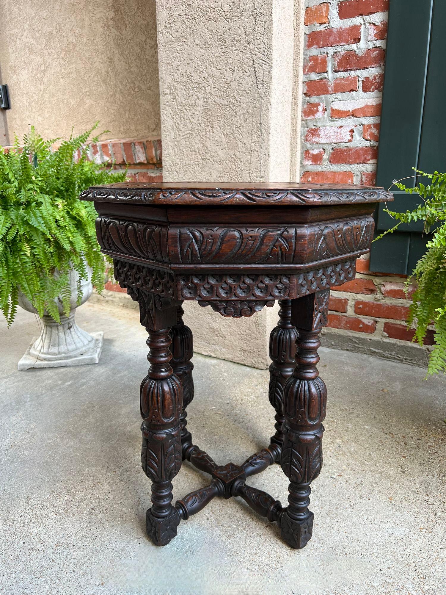 PETITE Antique French Octagon Center Side TABLE Side End Renaissance Carved Oak For Sale 10