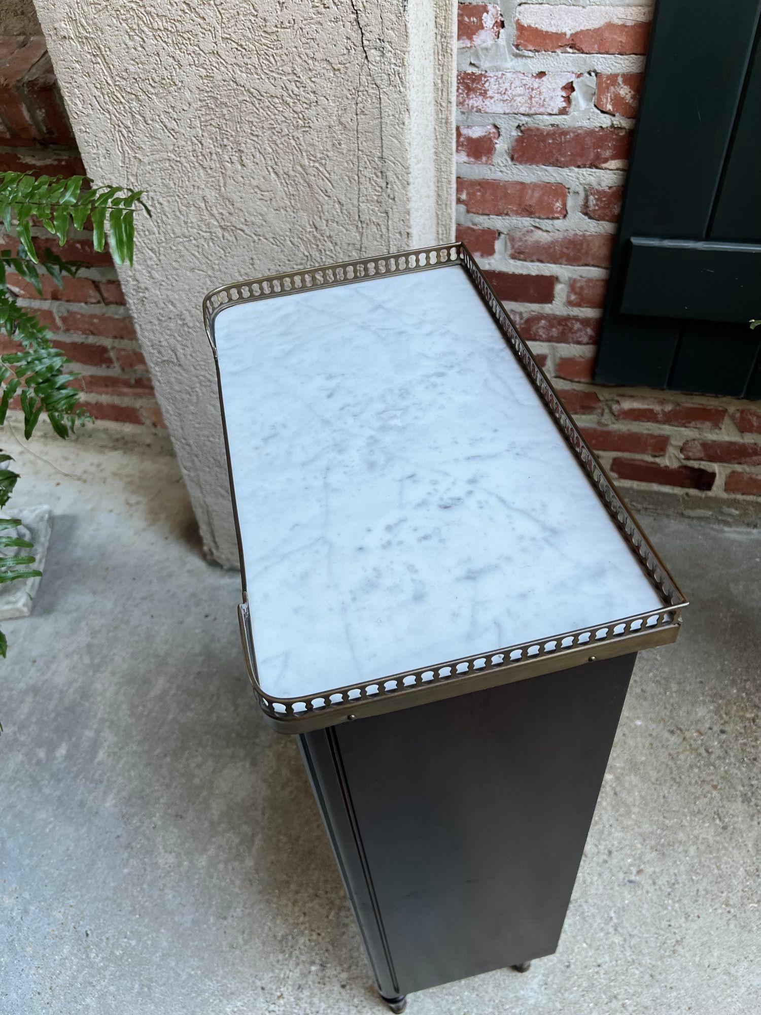 PETITE Antique French Open Bookcase White Marble Louis XVI Mahogany c1930 5