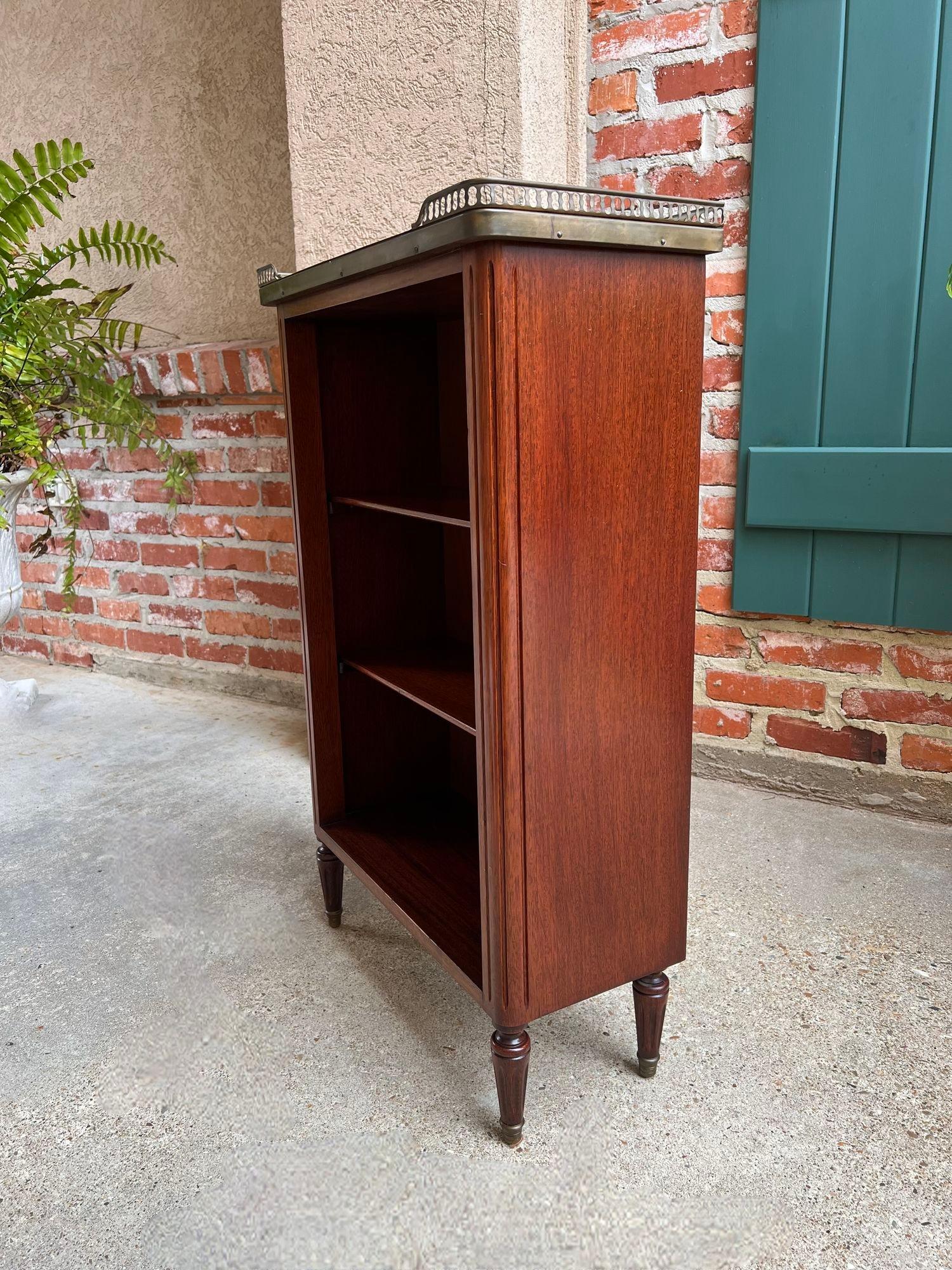 PETITE Antique French Open Bookcase White Marble Louis XVI Mahogany c1930 5
