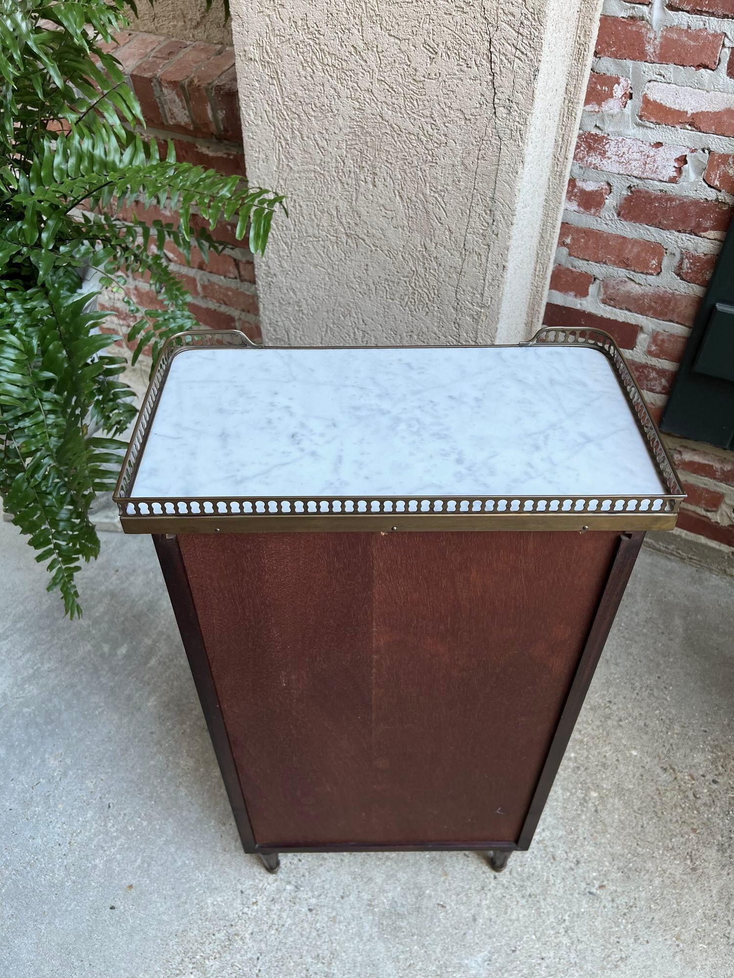 PETITE Antique French Open Bookcase White Marble Louis XVI Mahogany c1930 6