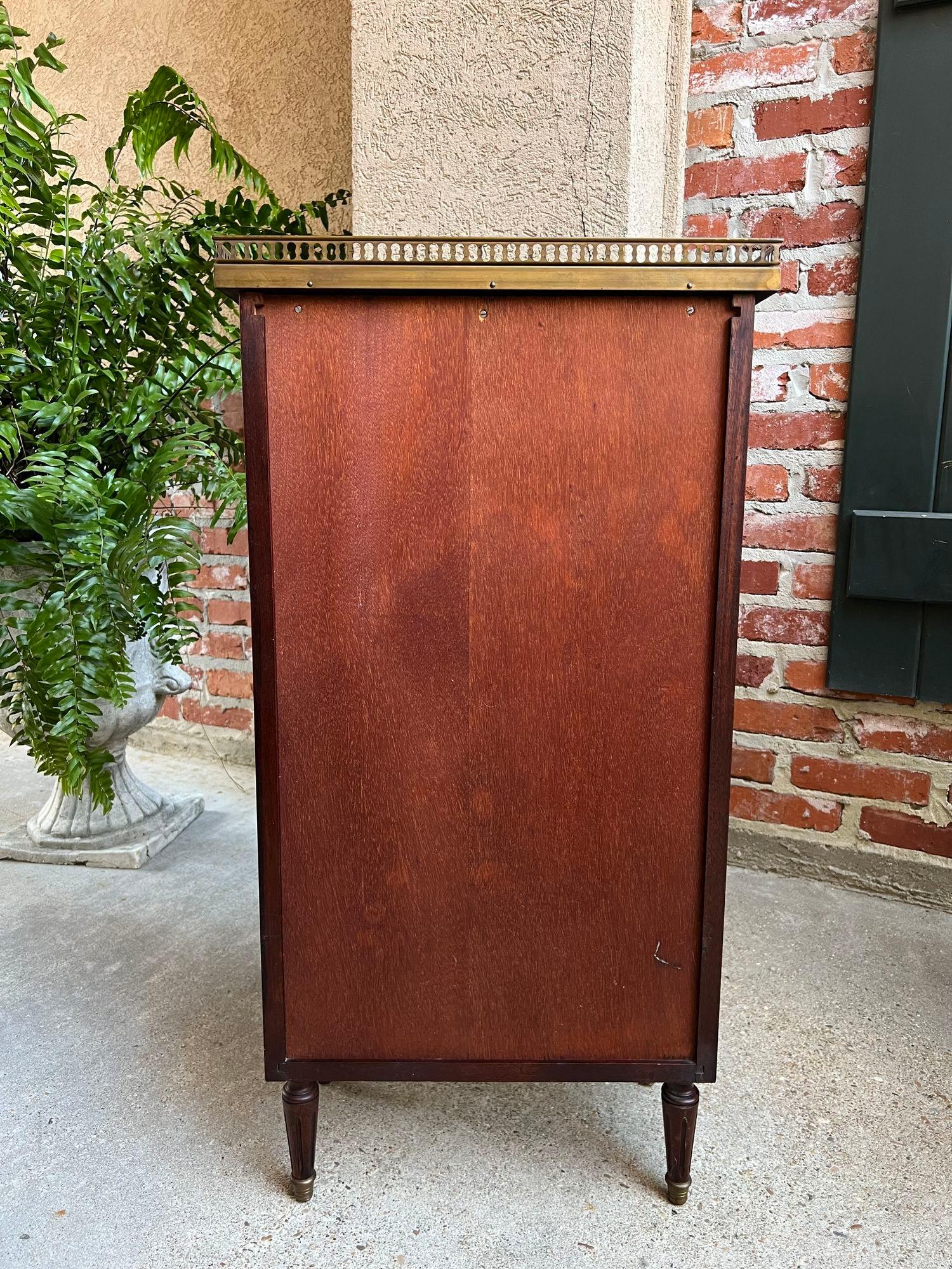 PETITE Antique French Open Bookcase White Marble Louis XVI Mahogany c1930 7