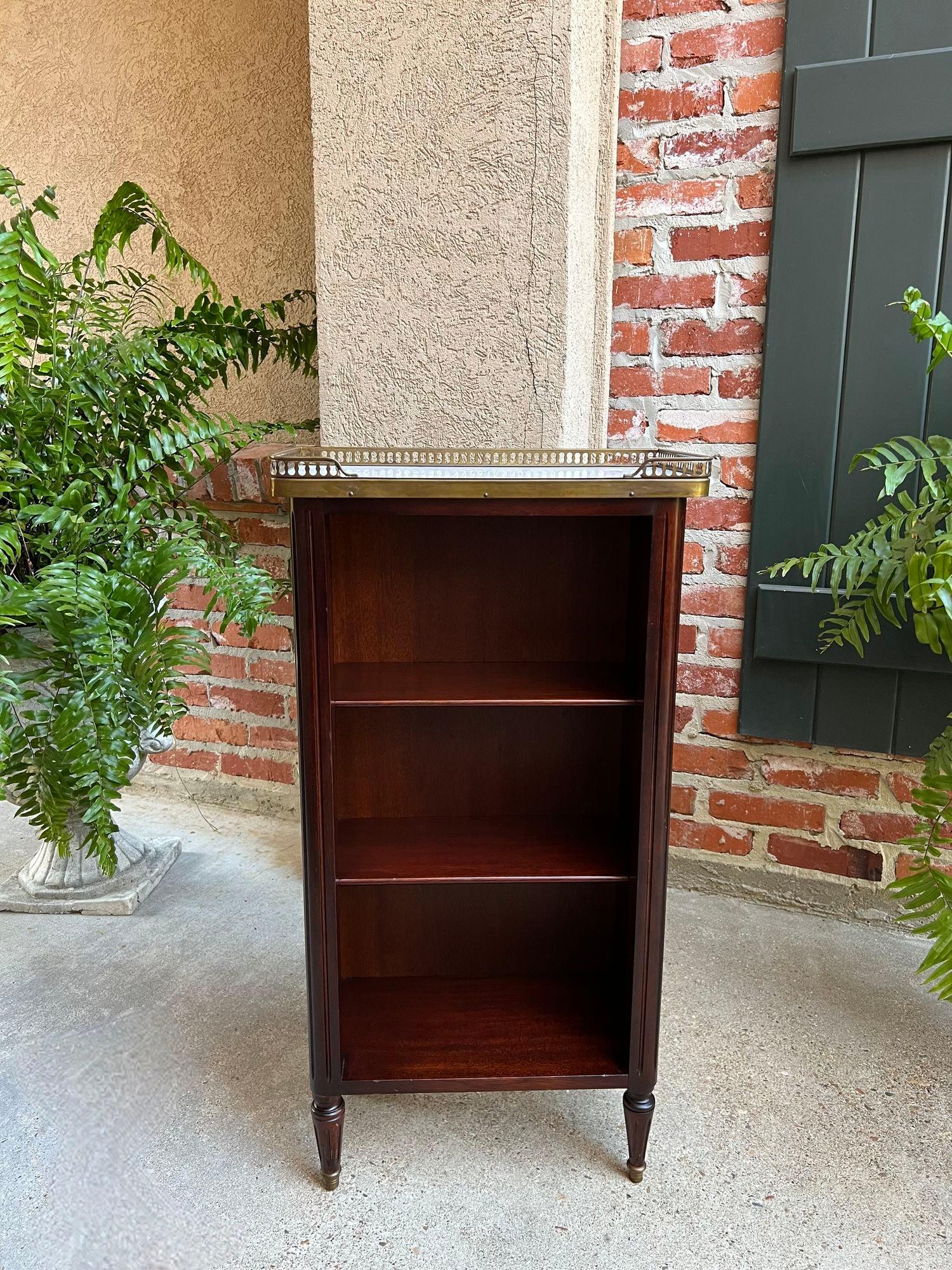 PETITE Antique French Open Bookcase White Marble Louis XVI Mahogany c1930 8