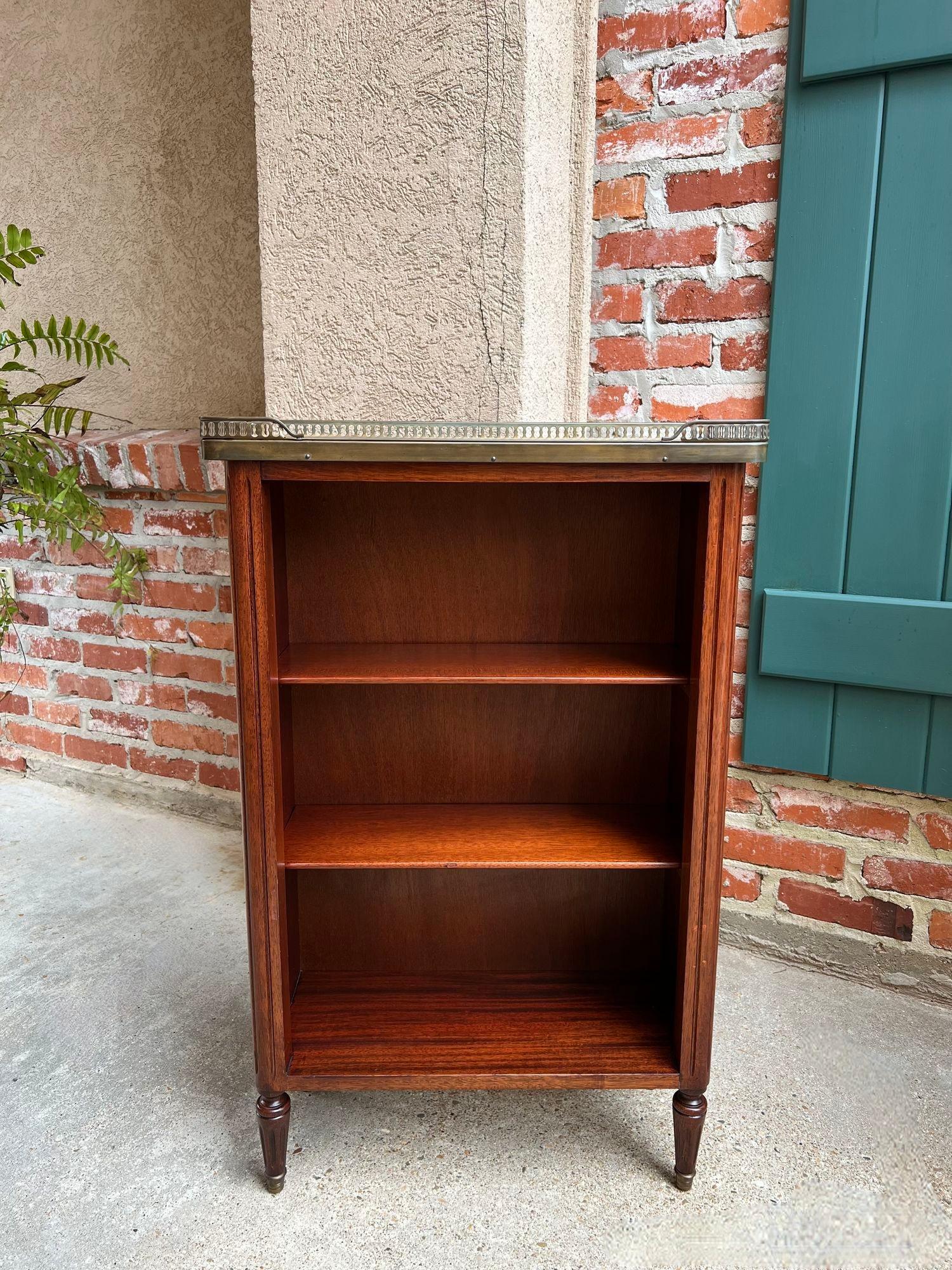 PETITE Antique French Open Bookcase White Marble Louis XVI Mahogany c1930 9