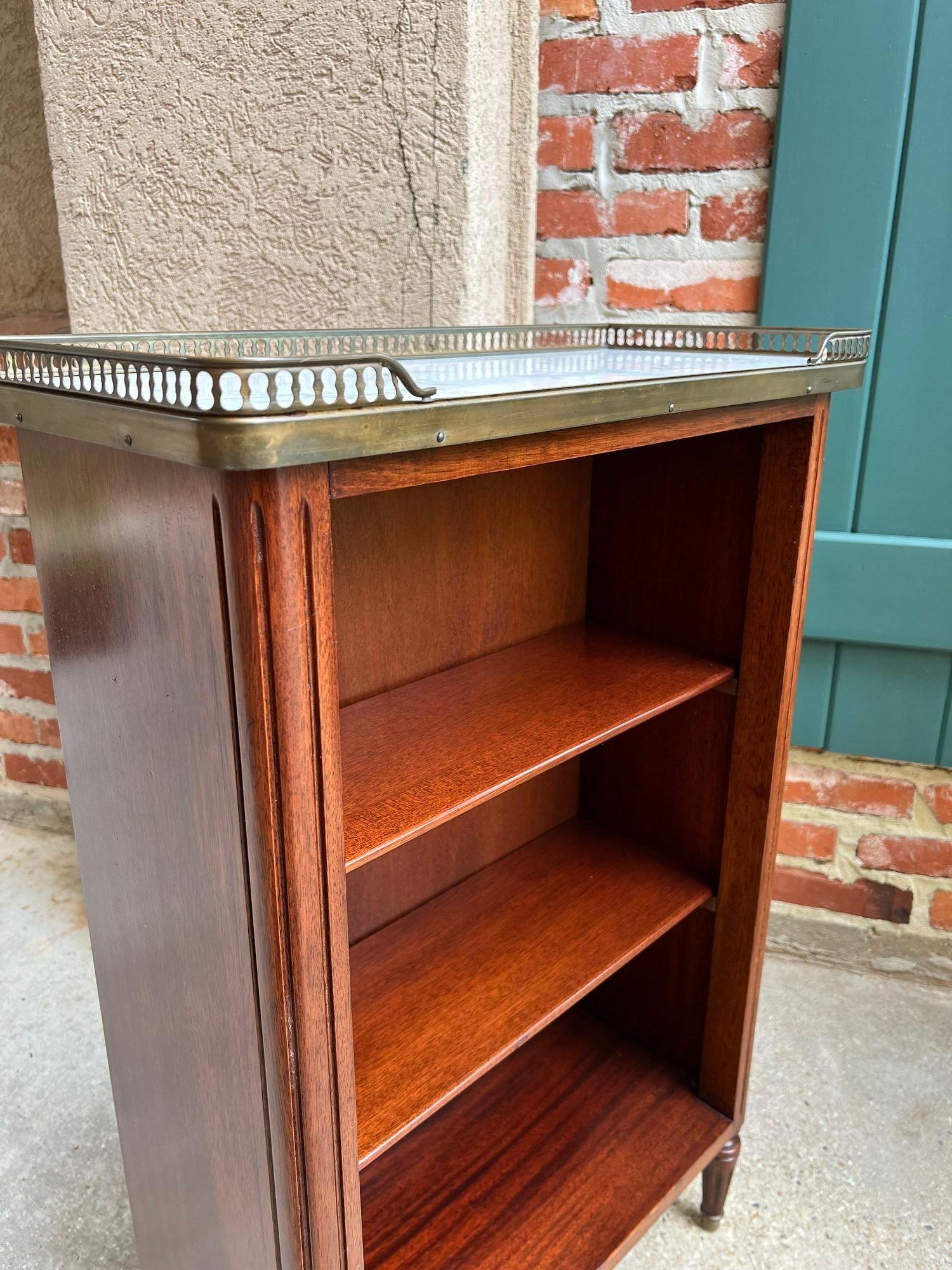PETITE Antique French Open Bookcase White Marble Louis XVI Mahogany c1930 10