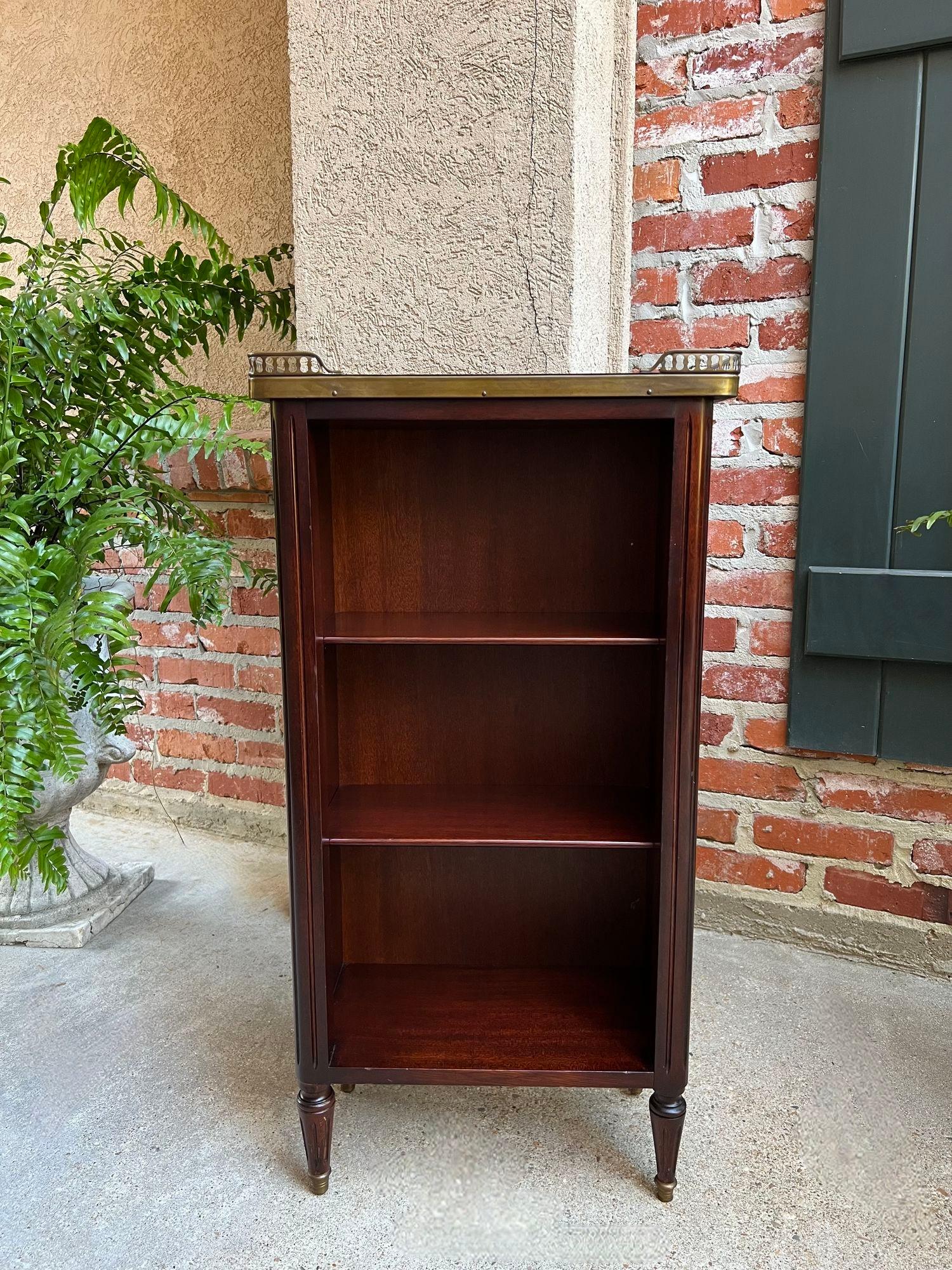 PETITE Antique French Open Bookcase White Marble Louis XVI Mahogany c1930 12
