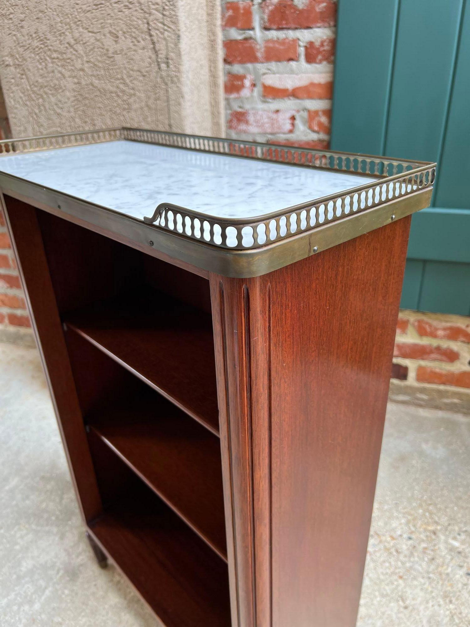 PETITE Antique French Open Bookcase White Marble Louis XVI Mahogany c1930 12