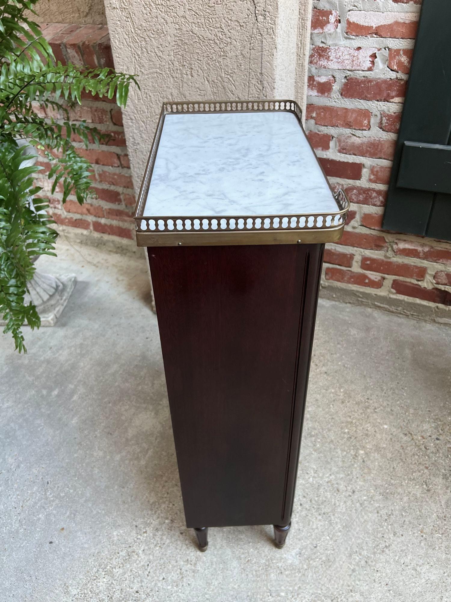 PETITE Antique French Open Bookcase White Marble Louis XVI Mahogany c1930 14