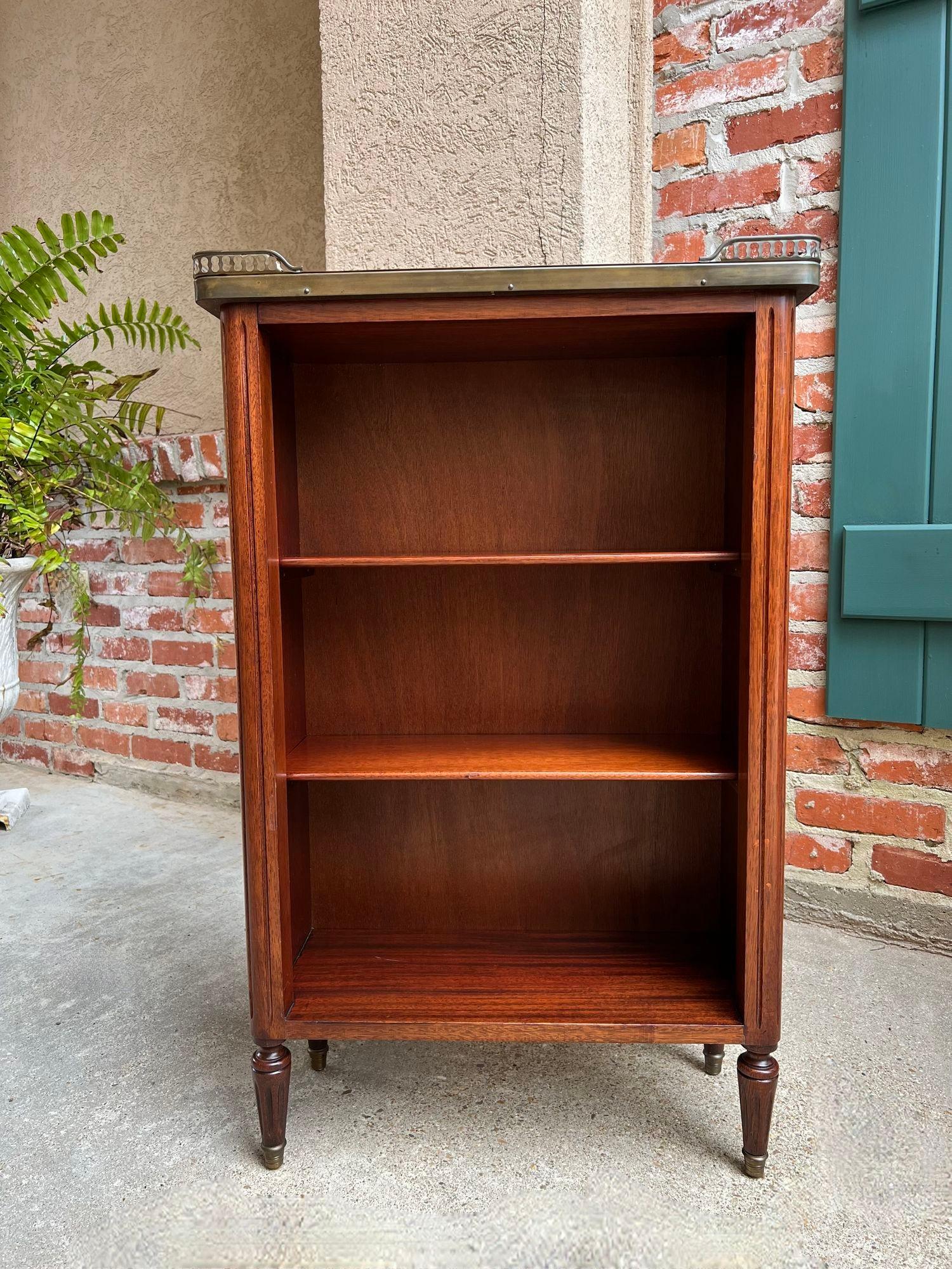 PETITE Antique French Open Bookcase White Marble Louis XVI Mahogany c1930 In Good Condition In Shreveport, LA
