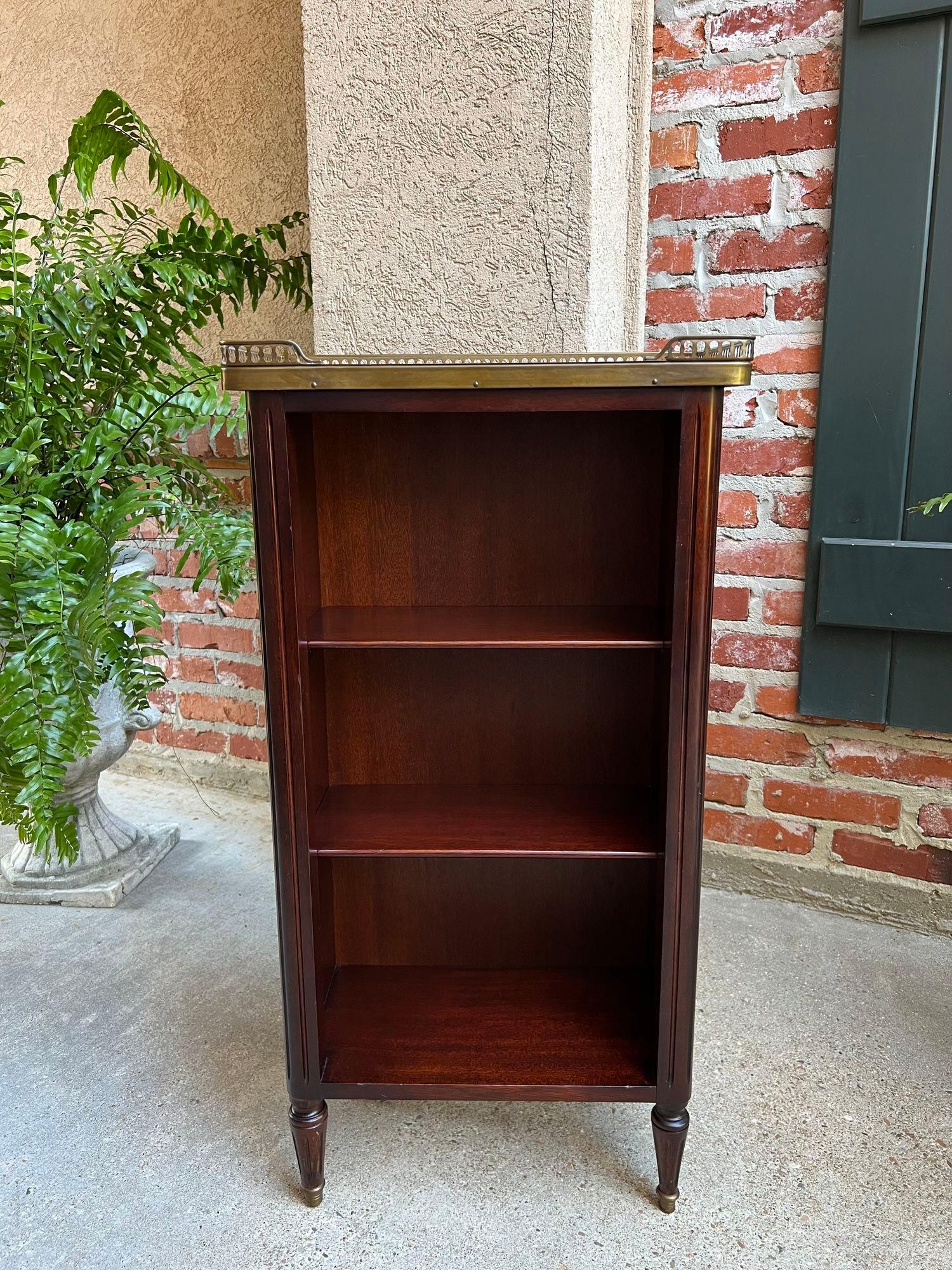 Mid-20th Century PETITE Antique French Open Bookcase White Marble Louis XVI Mahogany c1930