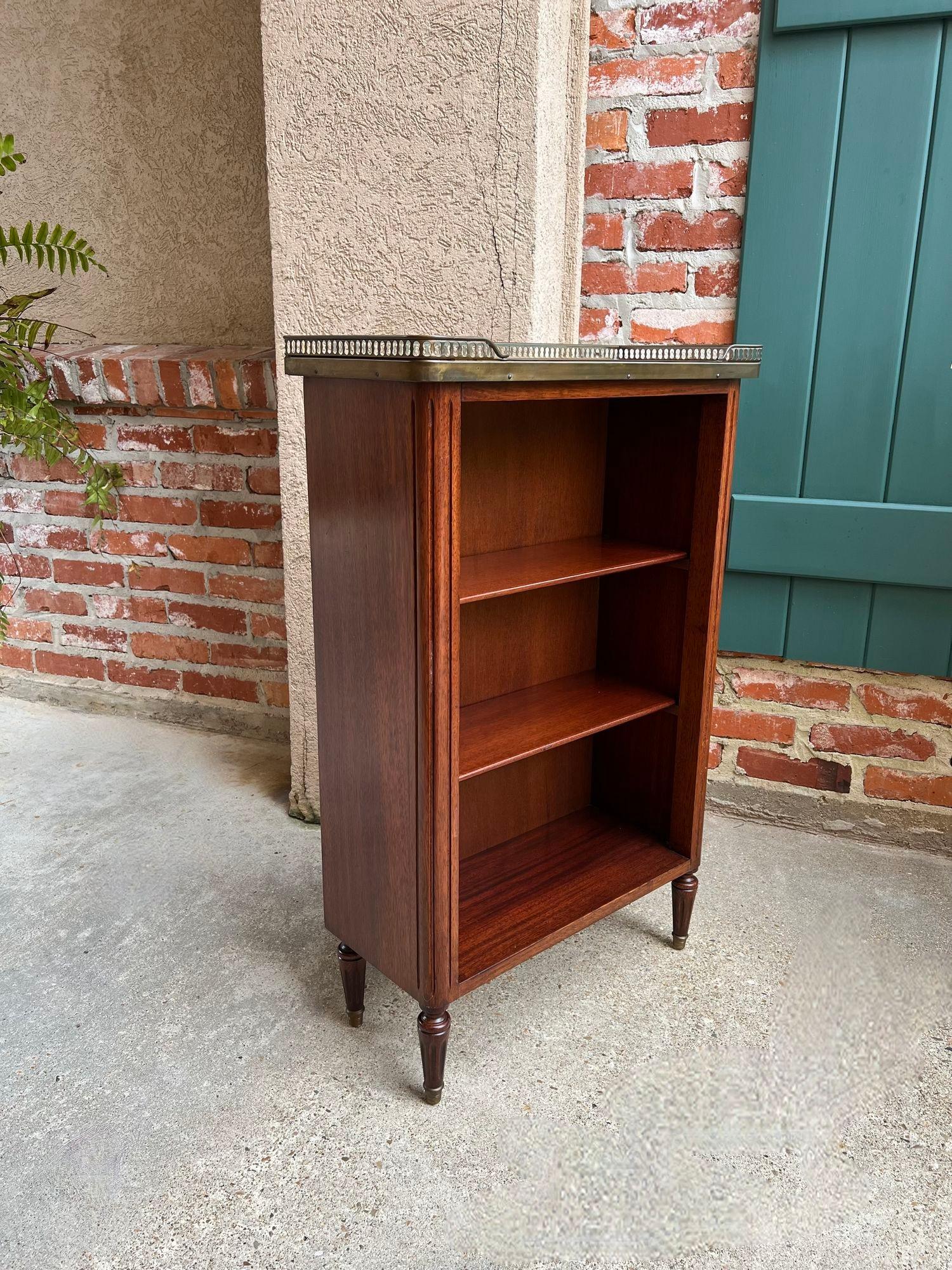 Mid-20th Century PETITE Antique French Open Bookcase White Marble Louis XVI Mahogany c1930