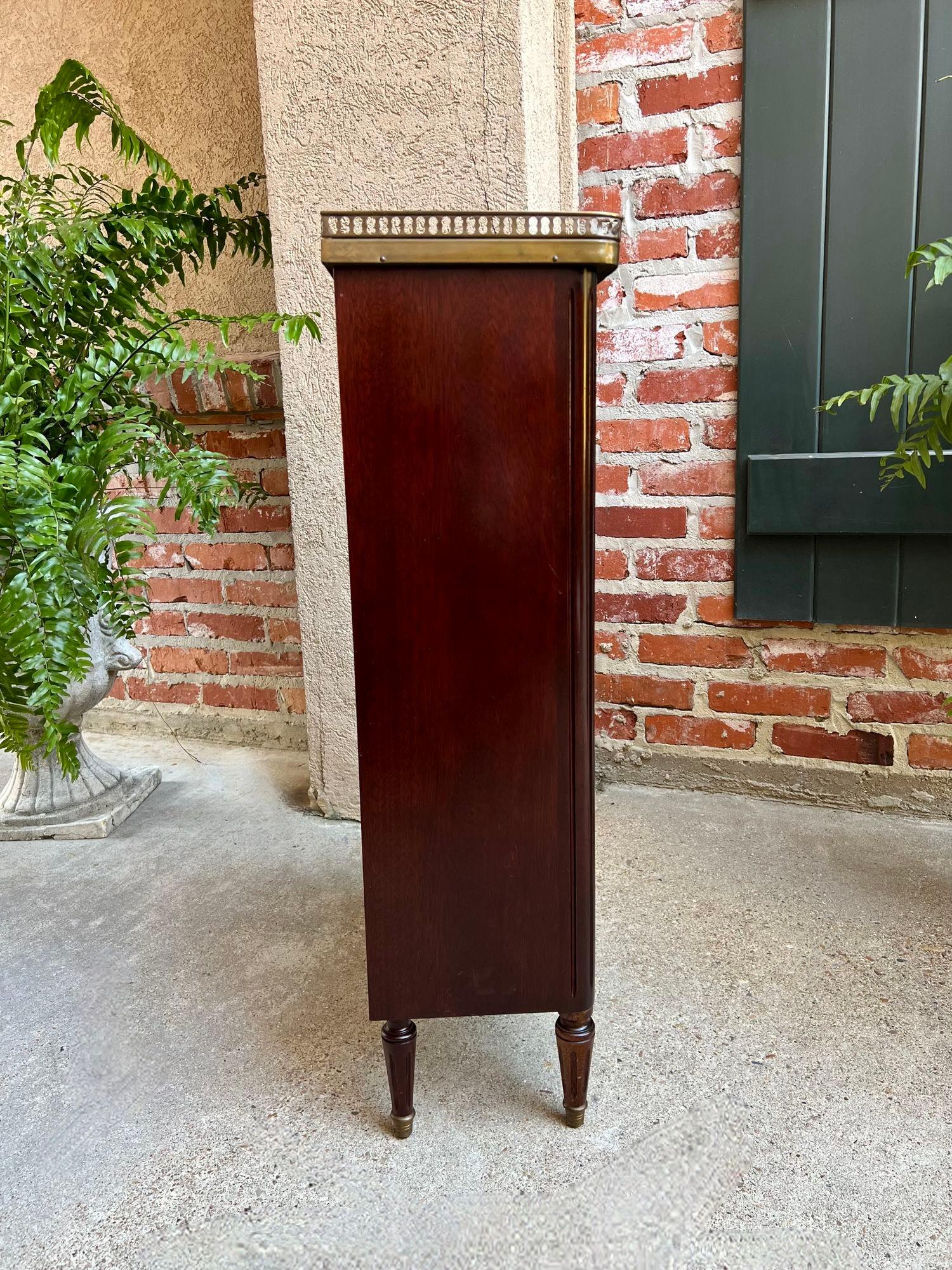 PETITE Antique French Open Bookcase White Marble Louis XVI Mahogany c1930 3