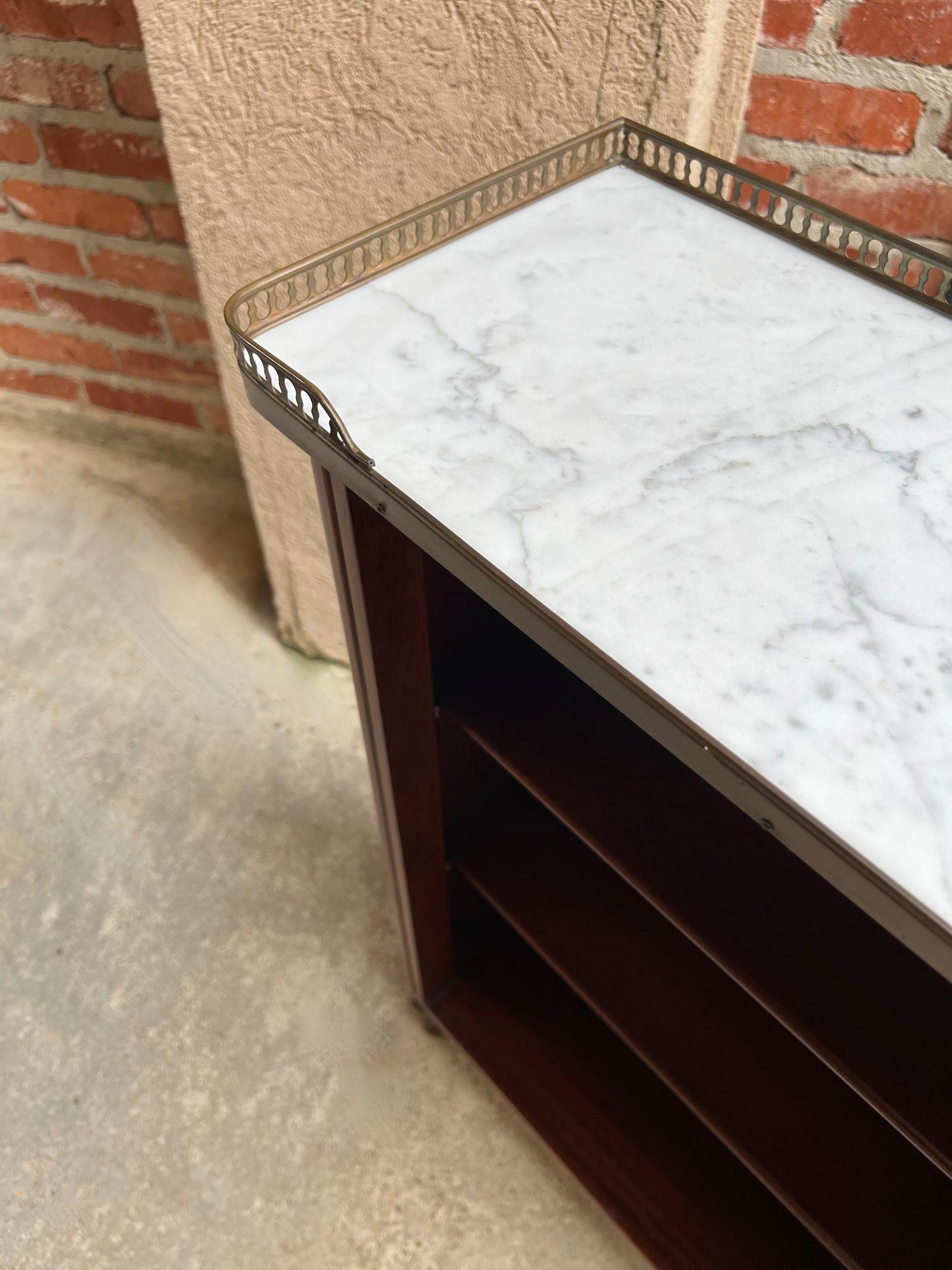 PETITE Antique French Open Bookcase White Marble Louis XVI Mahogany c1930 3