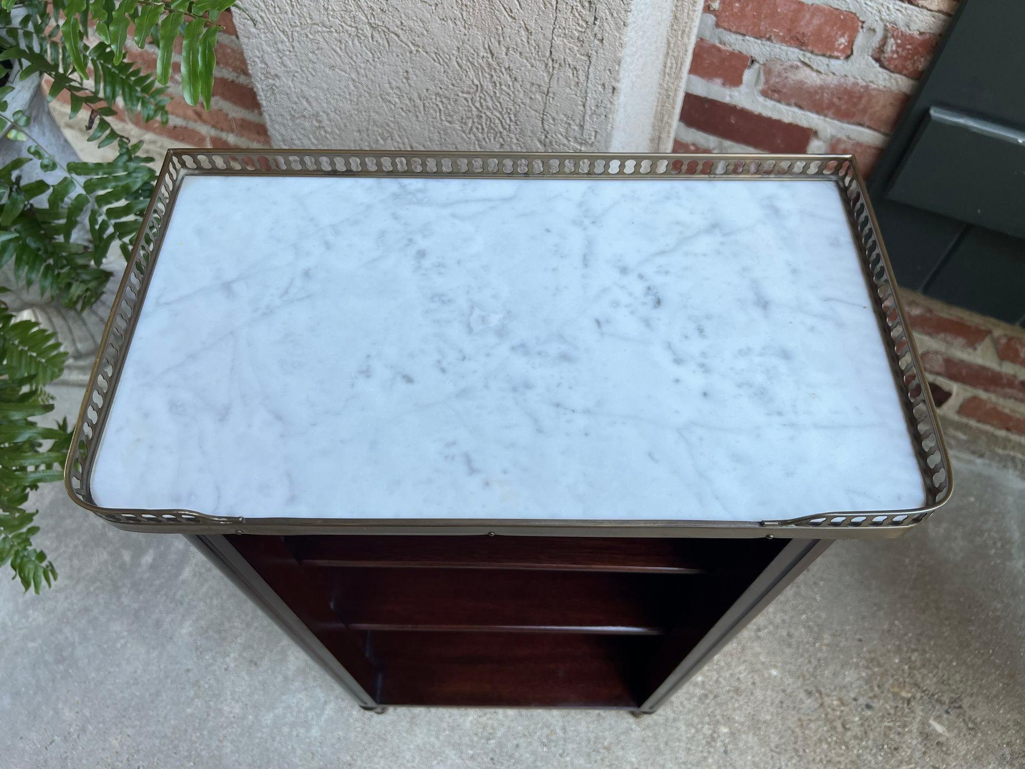 PETITE Antique French Open Bookcase White Marble Louis XVI Mahogany c1930 4