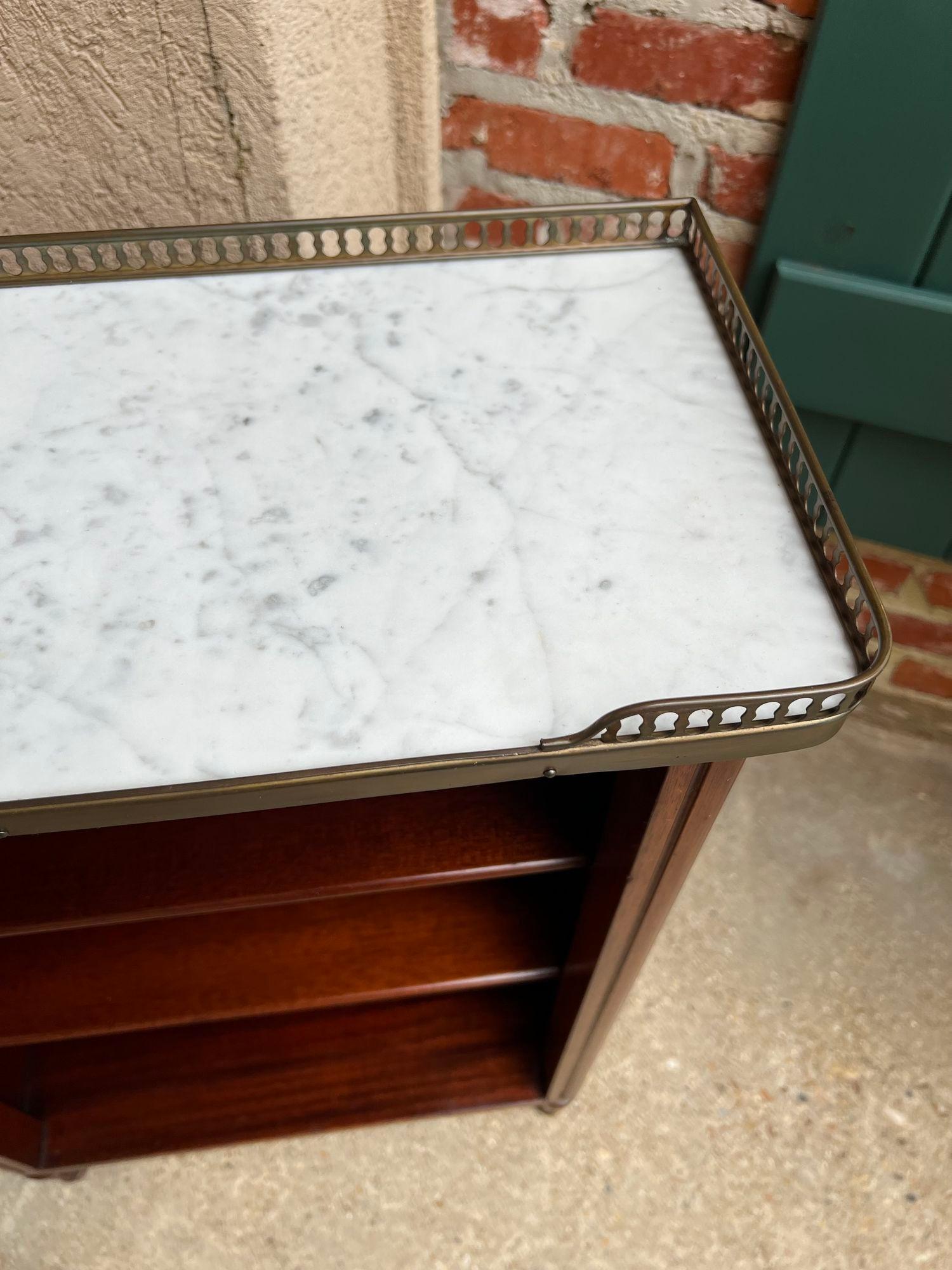 PETITE Antique French Open Bookcase White Marble Louis XVI Mahogany c1930 4