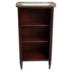 PETITE Antique French Open Bookcase White Marble Louis XVI Mahogany c1930