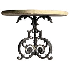 Petite Antique Garden Table with Elaborate Cast Stone Top
