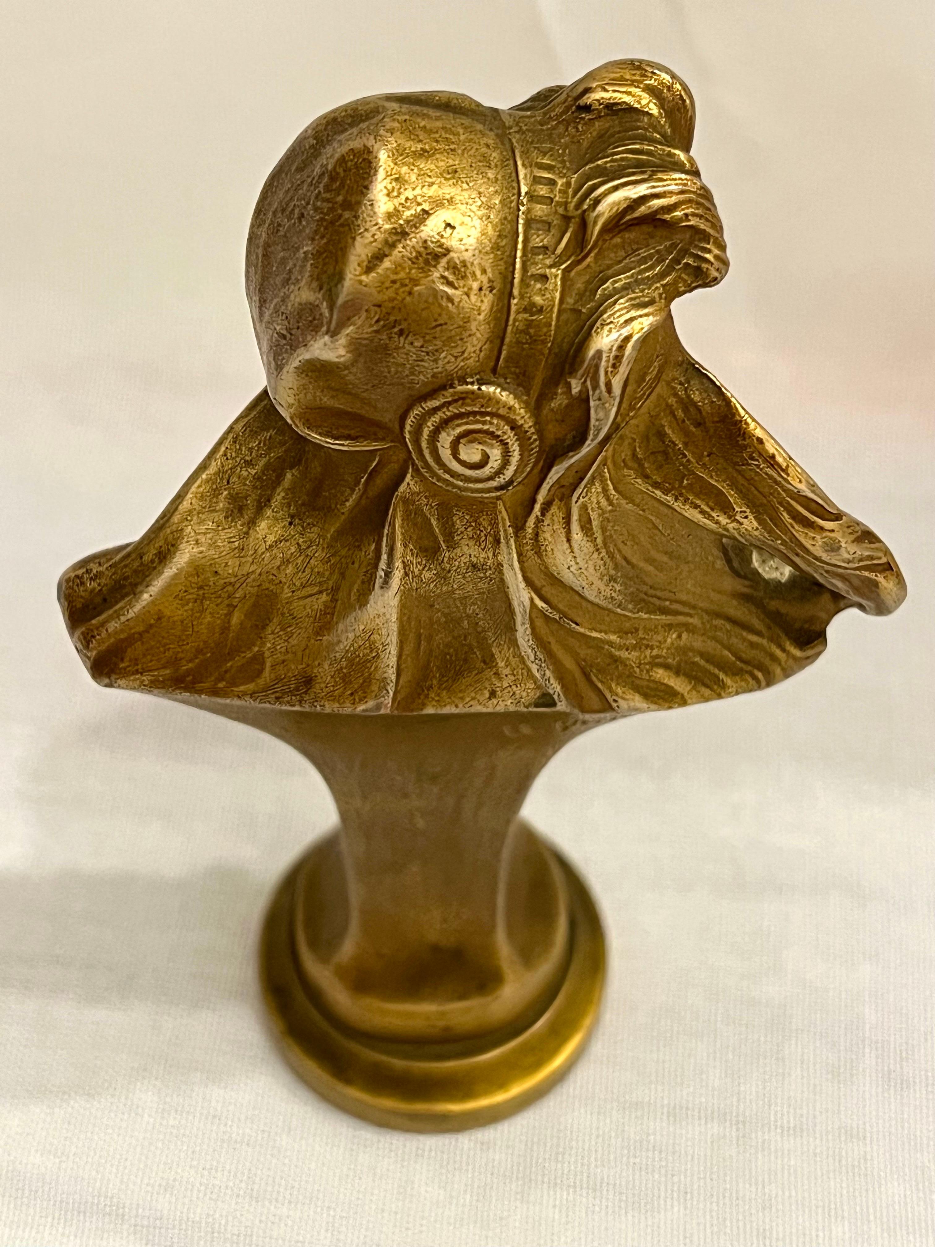 Petite Antique Hans Muller Gilt Bronze Art Nouveau Bust of a Young Woman Signed 6