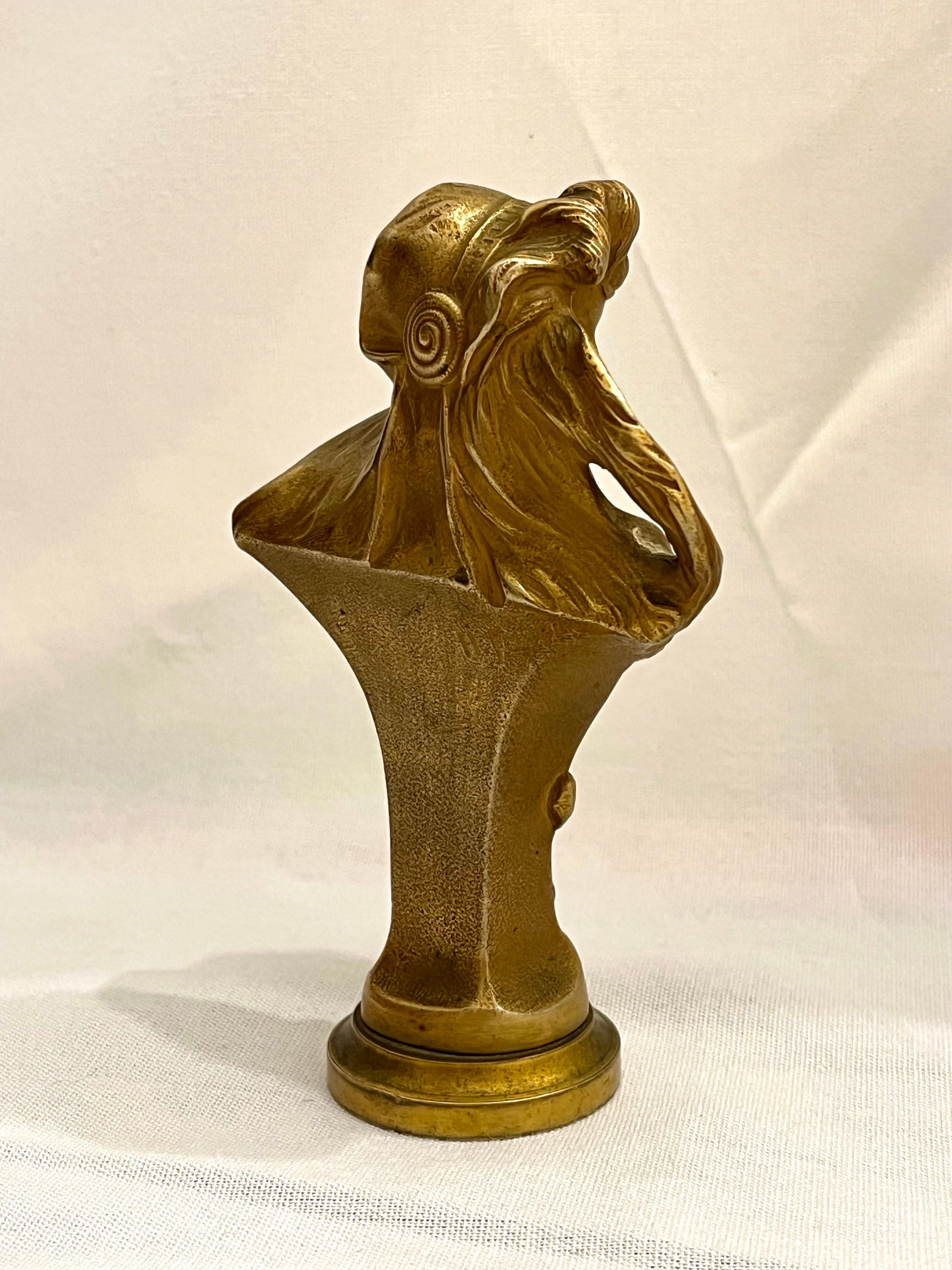 Petite Antique Hans Muller Gilt Bronze Art Nouveau Bust of a Young Woman Signed 1
