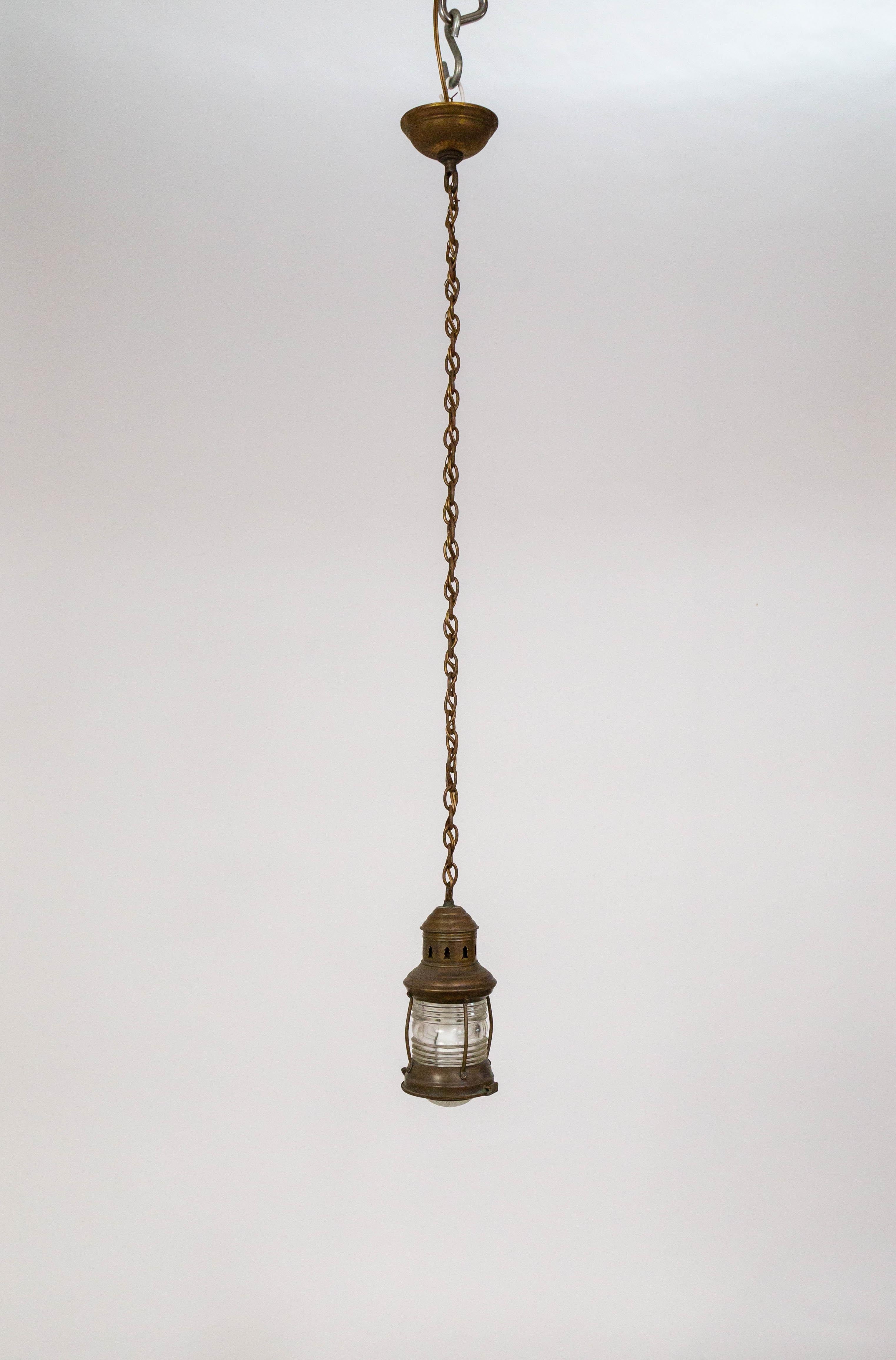 Petite Antique Nautical Lantern w/ Holophane Diffuser For Sale 2