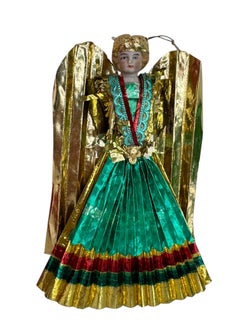 Petite Antique Nuremberg Gold Foil Golden Angel Christmas Tree Topper 1900s
