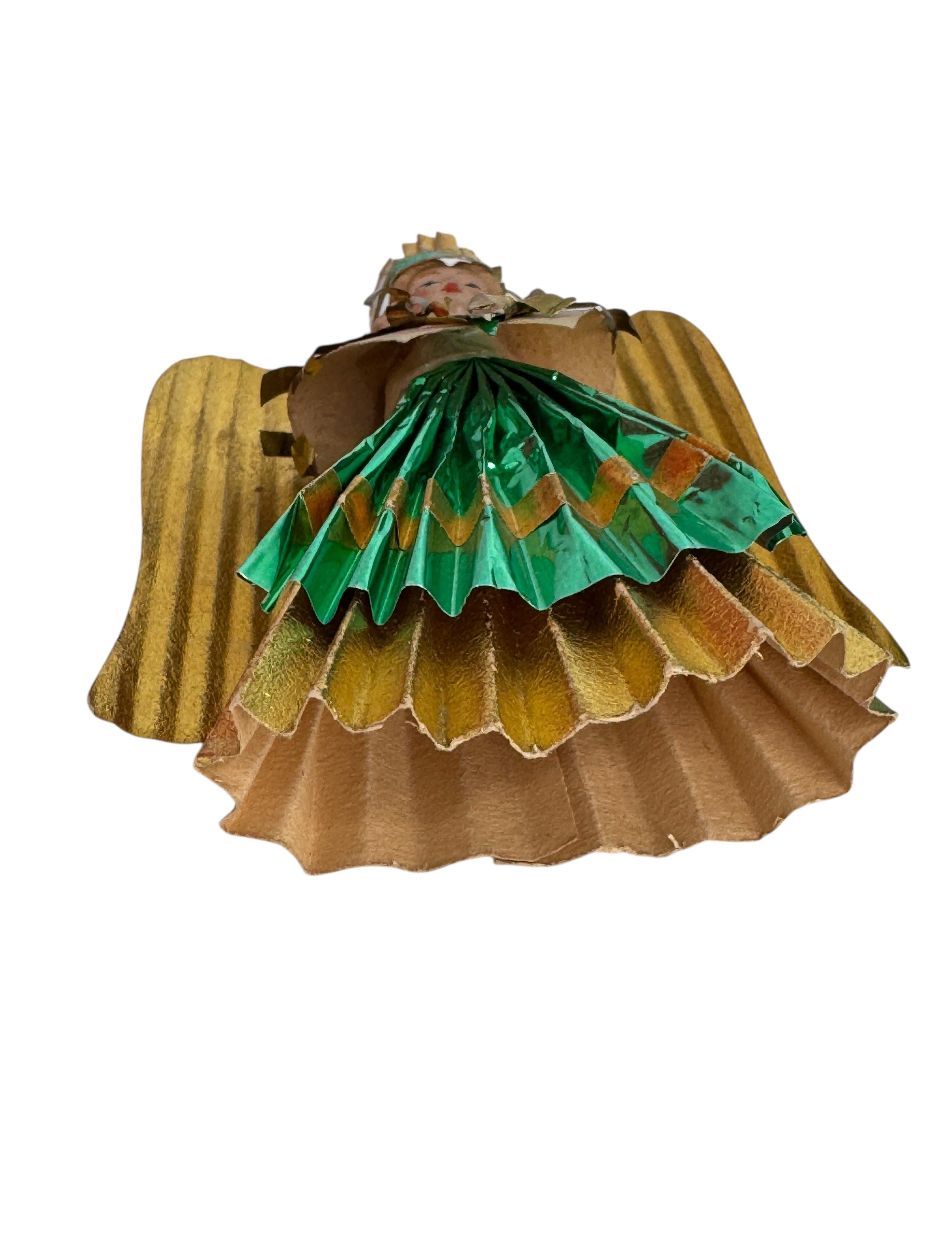 Artisanat Petit arbre de Noël ancien Nuremberg en feuille d'or avec ange doré, années 1900