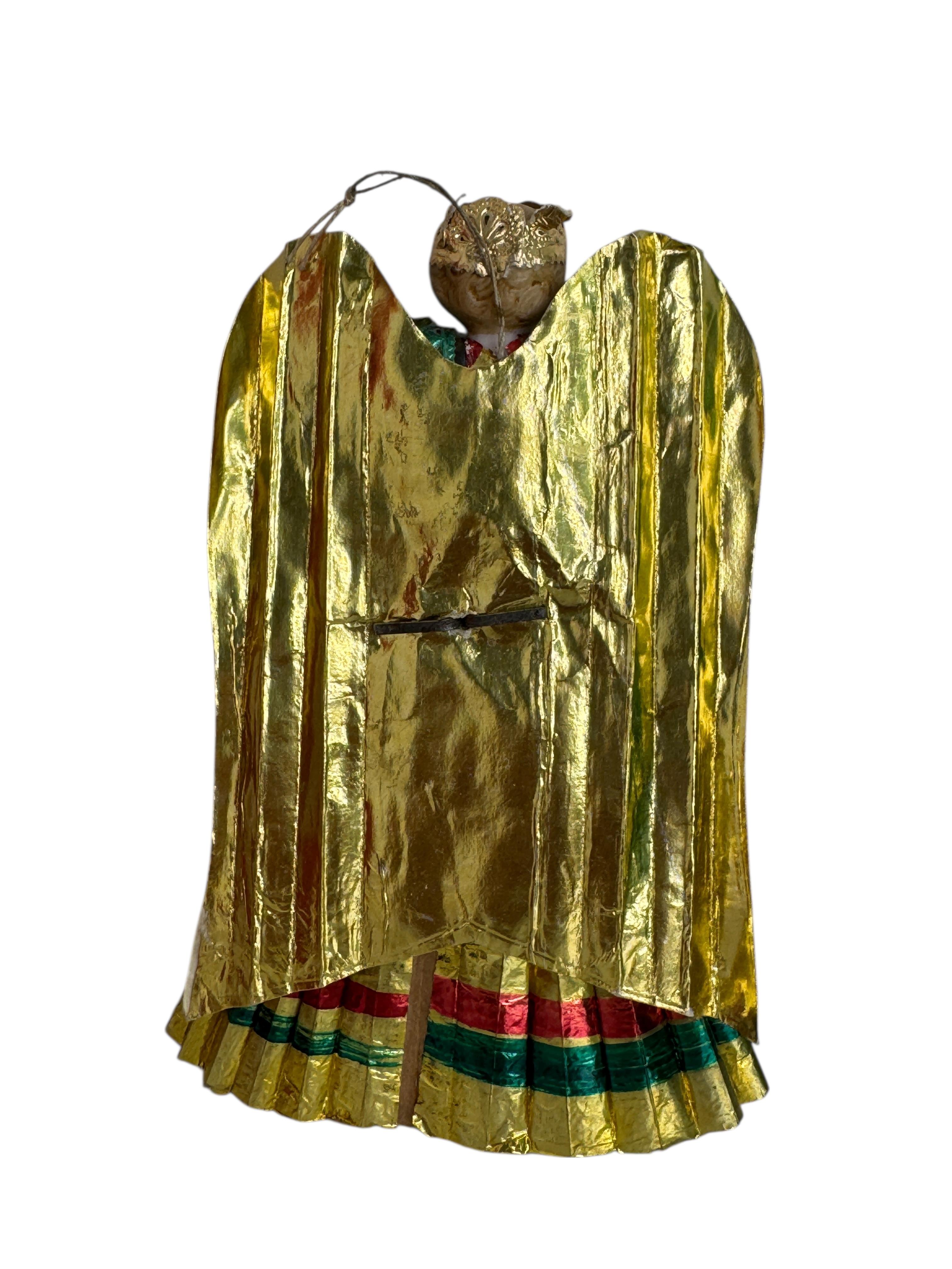 Petit arbre de Noël ancien Nuremberg en feuille d'or avec ange doré, années 1900 Bon état à Nuernberg, DE