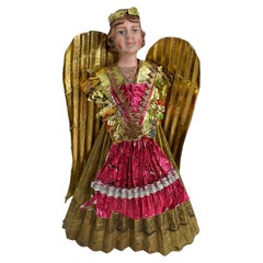 Petite Antique Nuremberg Gold Foil Golden Angel Christmas Tree Topper 1900s Petite Antique Nuremberg Gold Foil Golden Angel Christmas Tree Topper 1900s
