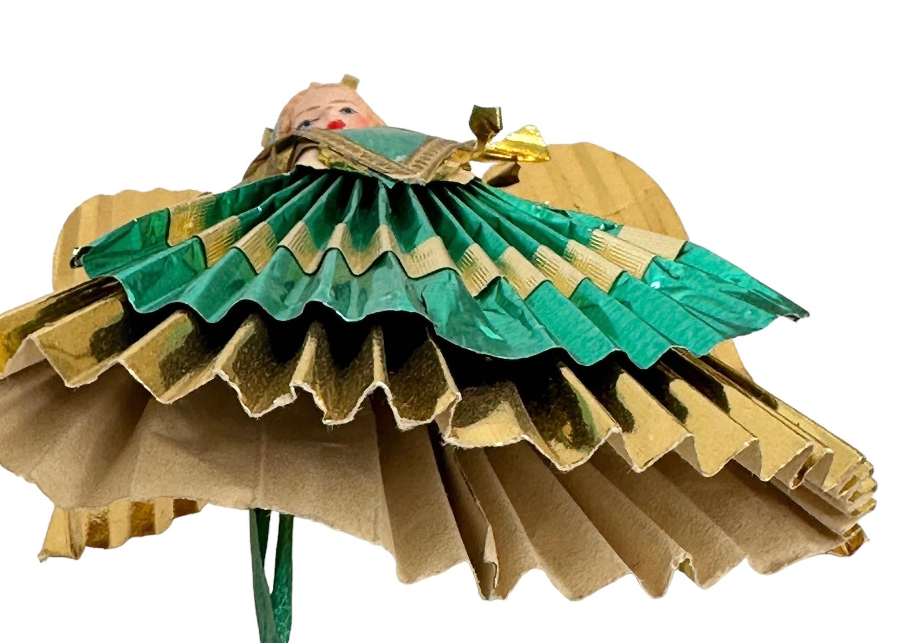 Petite Antique Nuremberg Gold Foil Golden Angel Christmas Tree Topper 1930s 3