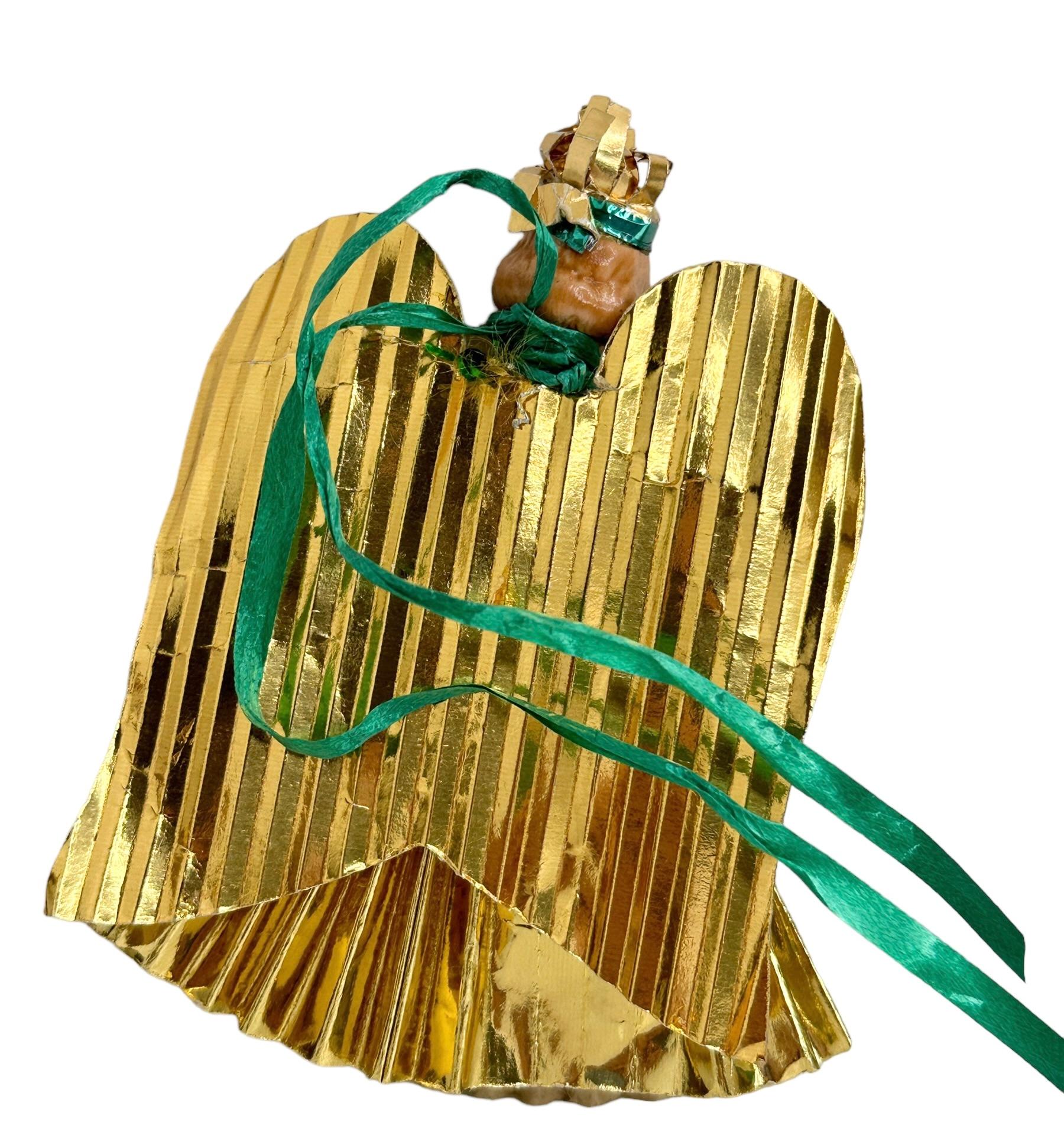 Petite Antique Nuremberg Gold Foil Golden Angel Christmas Tree Topper 1930s 4