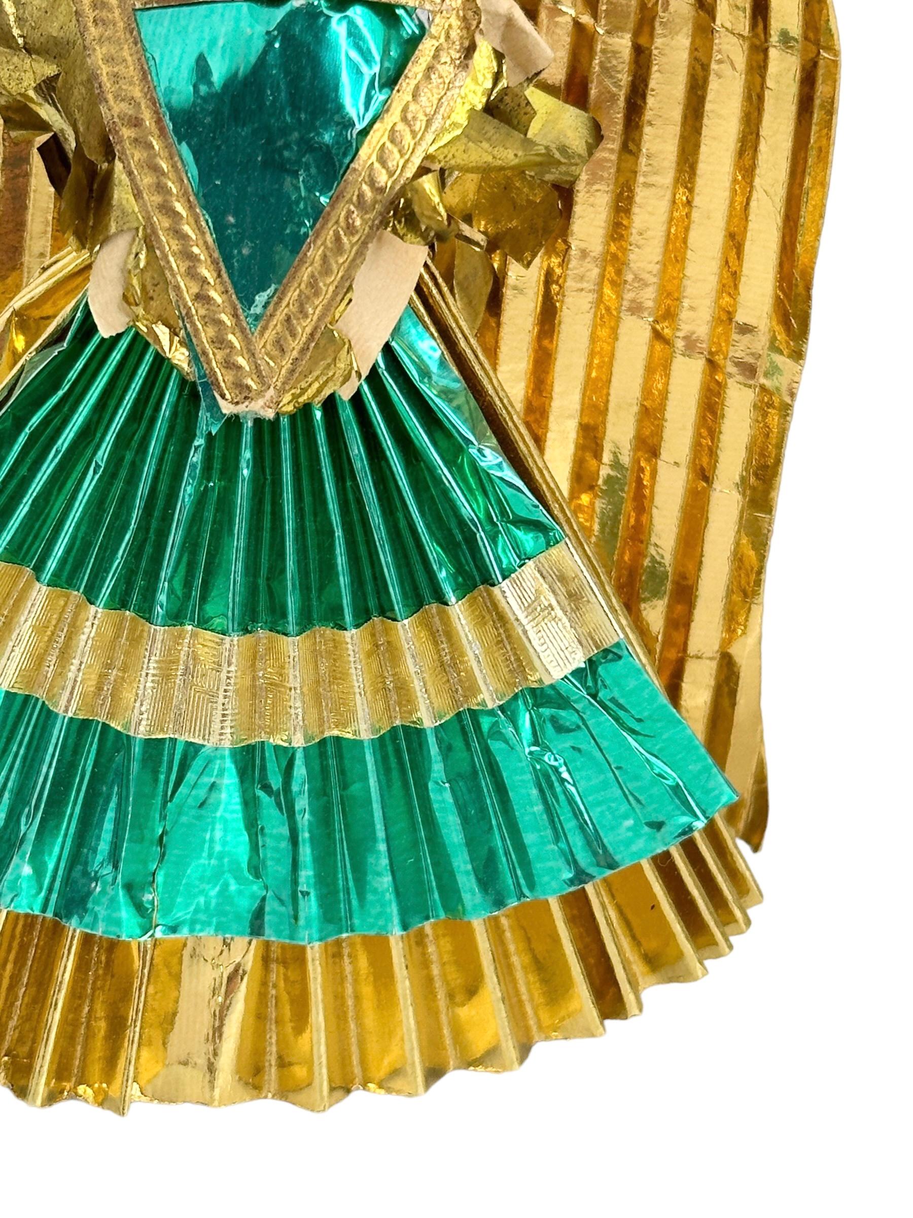 Mid-20th Century Petite Antique Nuremberg Gold Foil Golden Angel Christmas Tree Topper 1930s