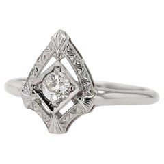 Petite Antique Old Mine Cut Diamond Art Deco Engagement Ring