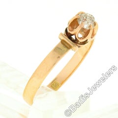 Petite Antique Victorian 14K Gold 0.20ctw Buttercup Prong Diamond Solitaire Ring