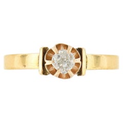 Petite Antique Victorian 14K Gold 0.20ctw Buttercup Prong Diamond Solitaire Ring