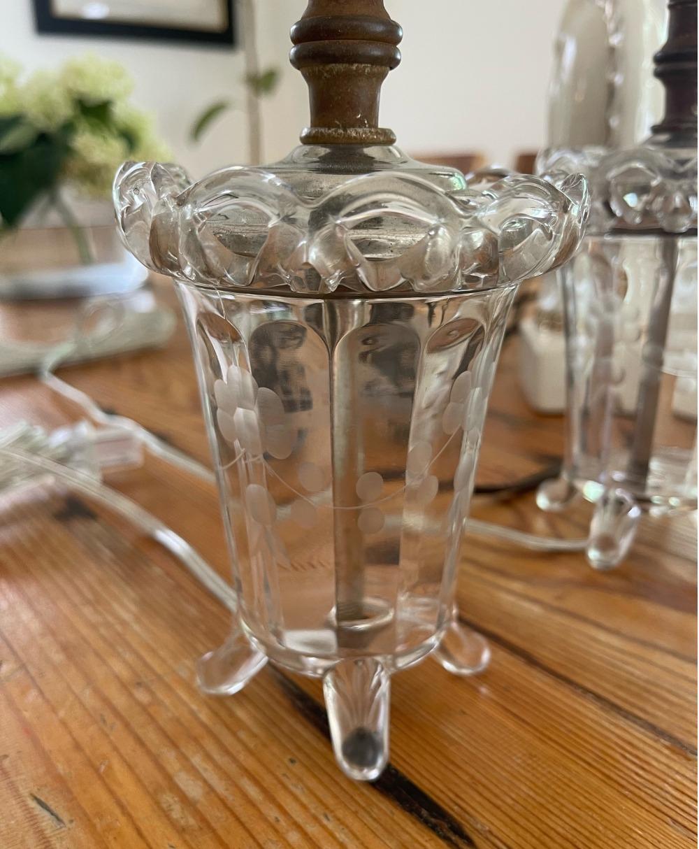 Italian Petite Antiqued Glass Lamps, Pair For Sale