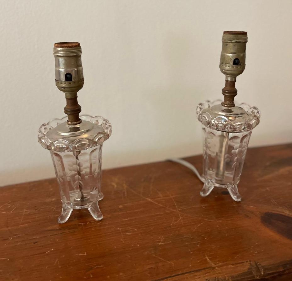 Late 20th Century Petite Antiqued Glass Lamps, Pair For Sale
