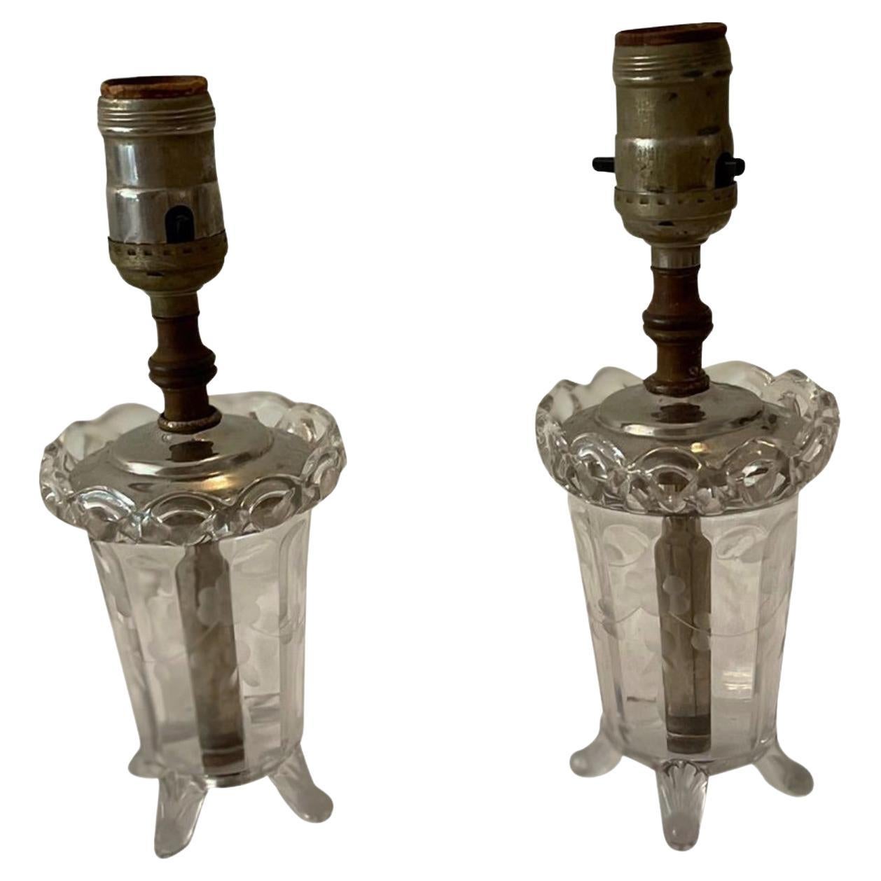 Petite Antiqued Glass Lamps, Pair For Sale