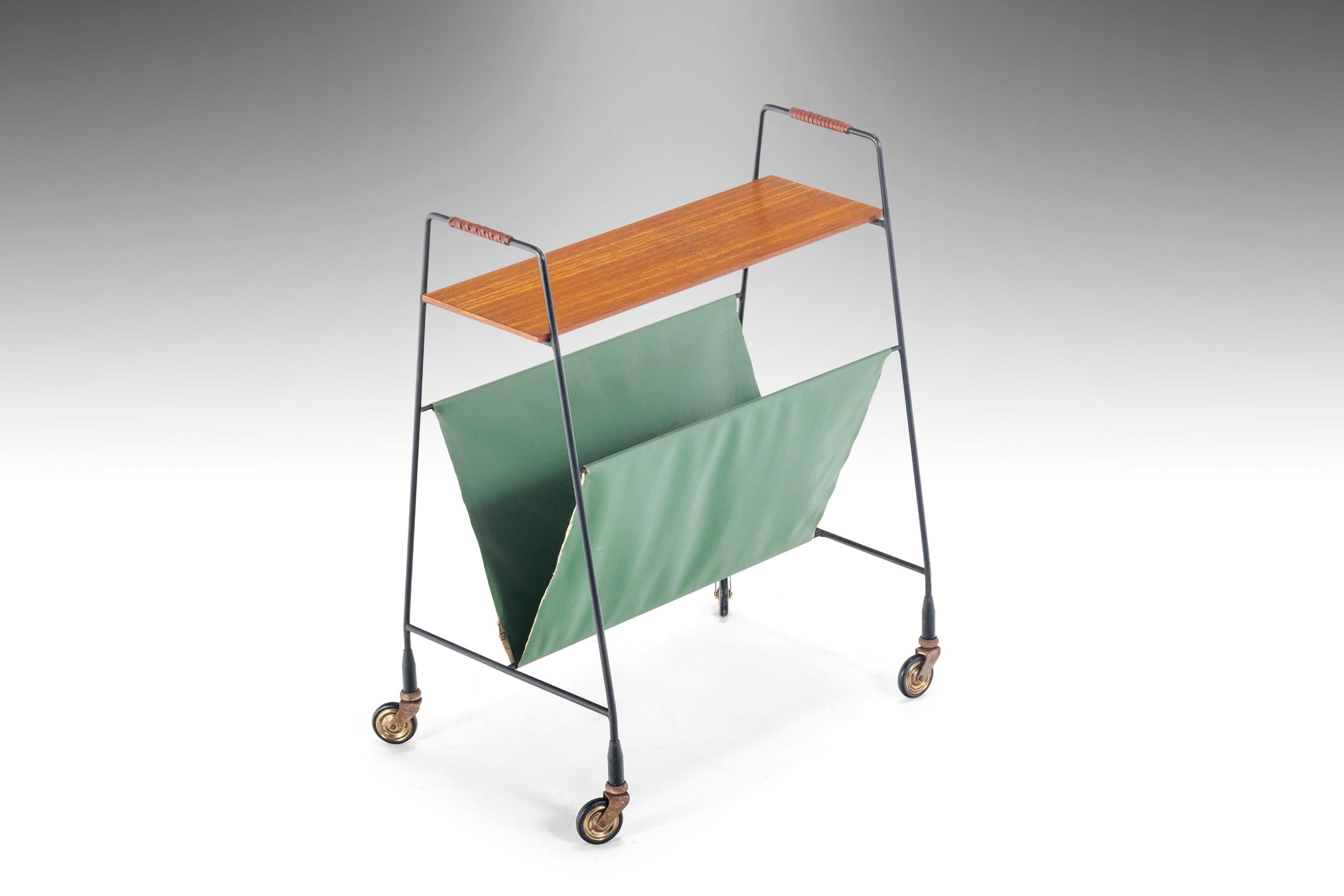 Mid-Century Modern Petite Architectural Magazine Rack on Casters, West Germany, c. 1960's For Sale
