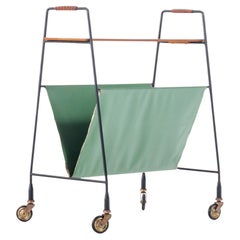 Vintage Petite Architectural Magazine Rack on Casters, West Germany, c. 1960's