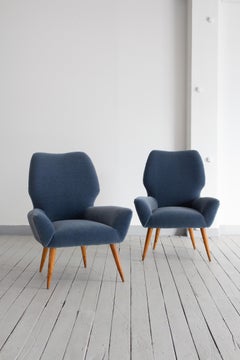Petite Armchairs in Blue Mohair in the Style of Melchiorre Bega - a Pair