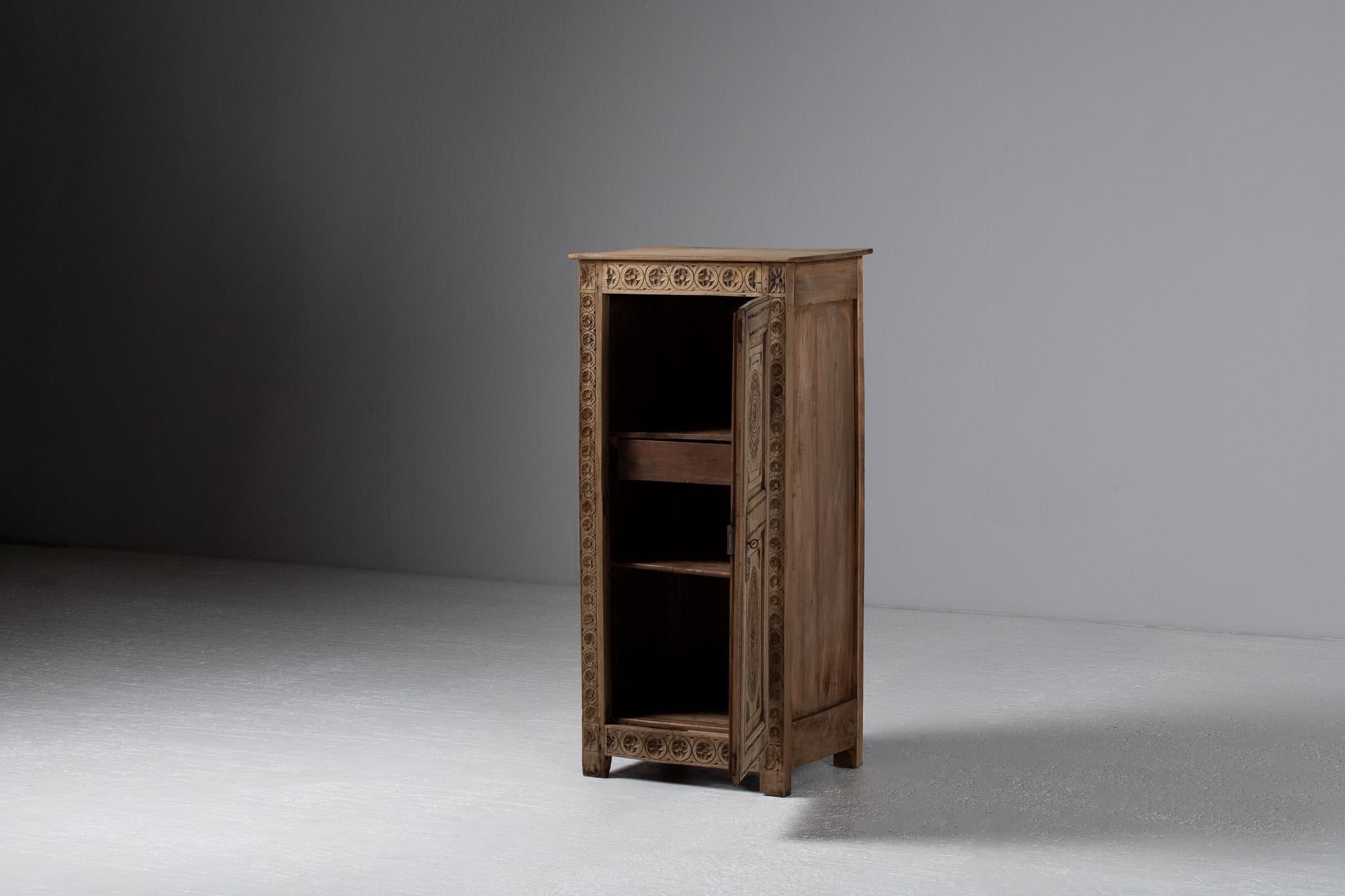 Spanish Petite Armoire in Carved Pine, Spain, 19th Century For Sale