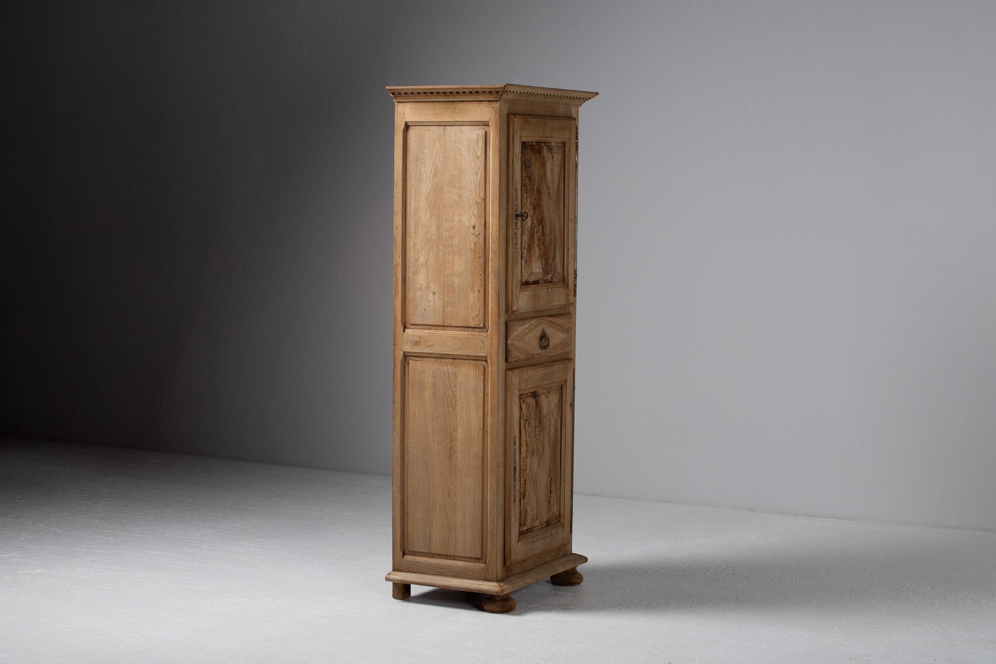 Petite Armoire with Diamond-Relief Panels in Oak, France For Sale 1