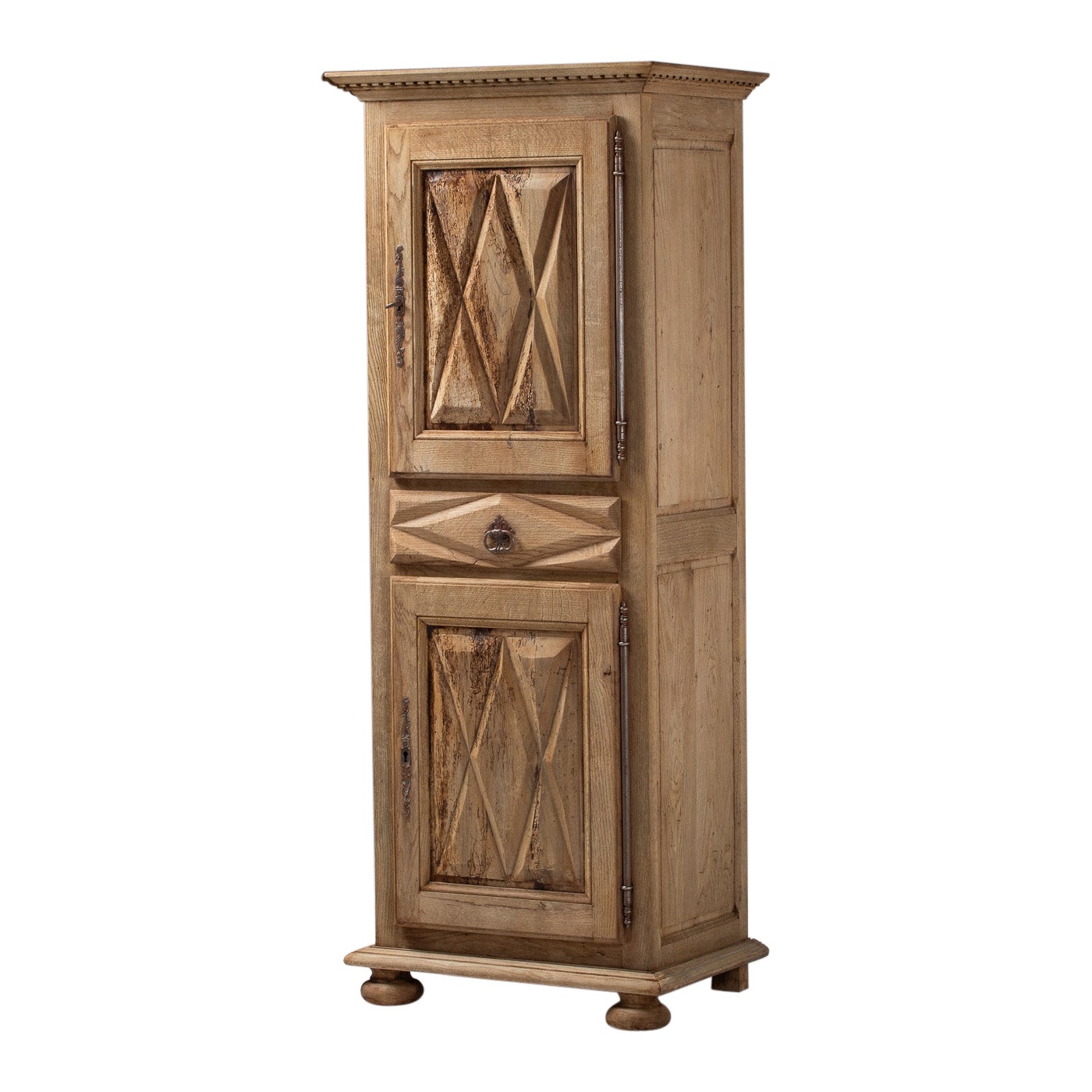 Petite Armoire with Diamond-Relief Panels in Oak, France