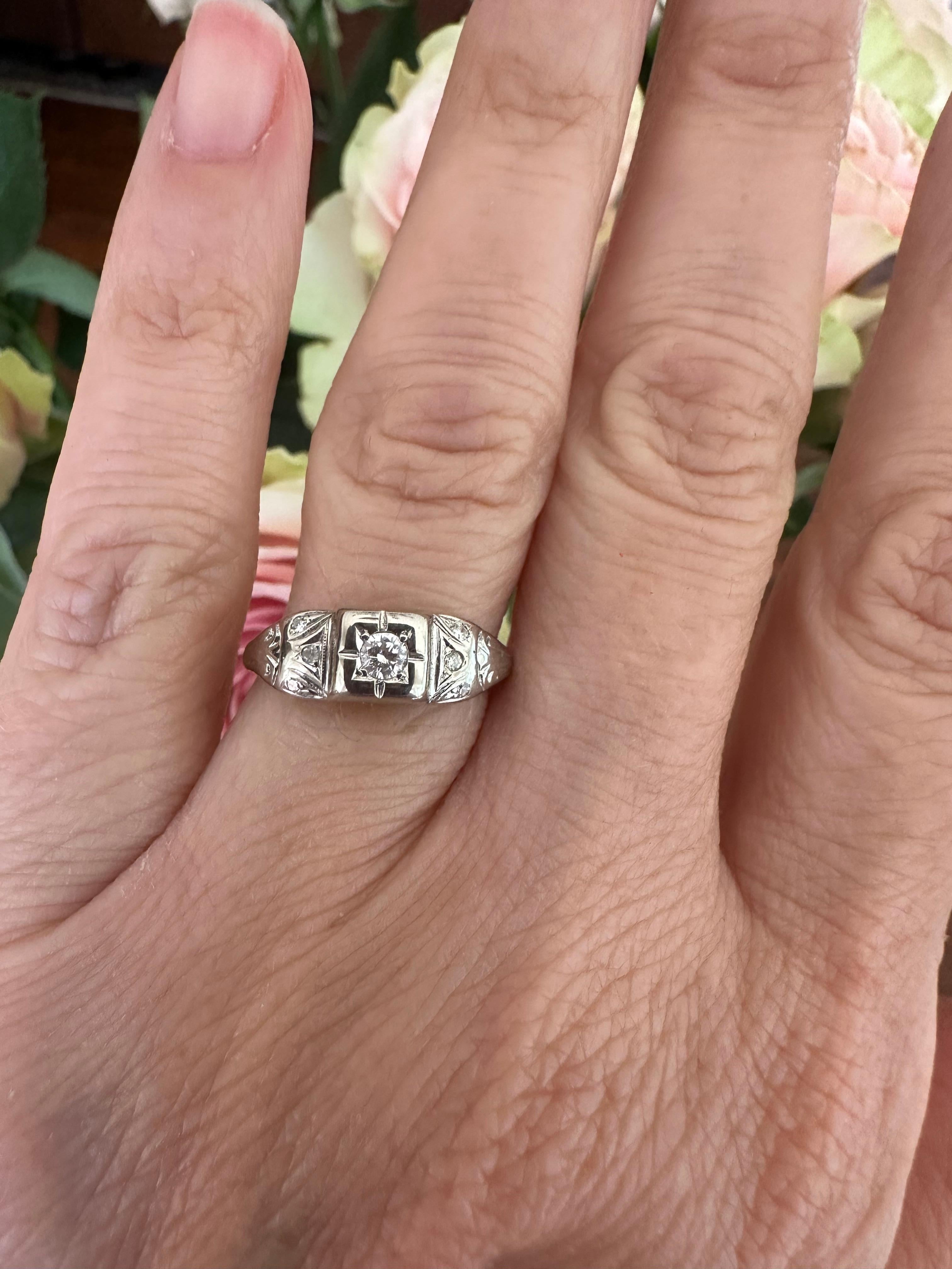 Petite Art Deco Diamond Engagement Ring  For Sale 5