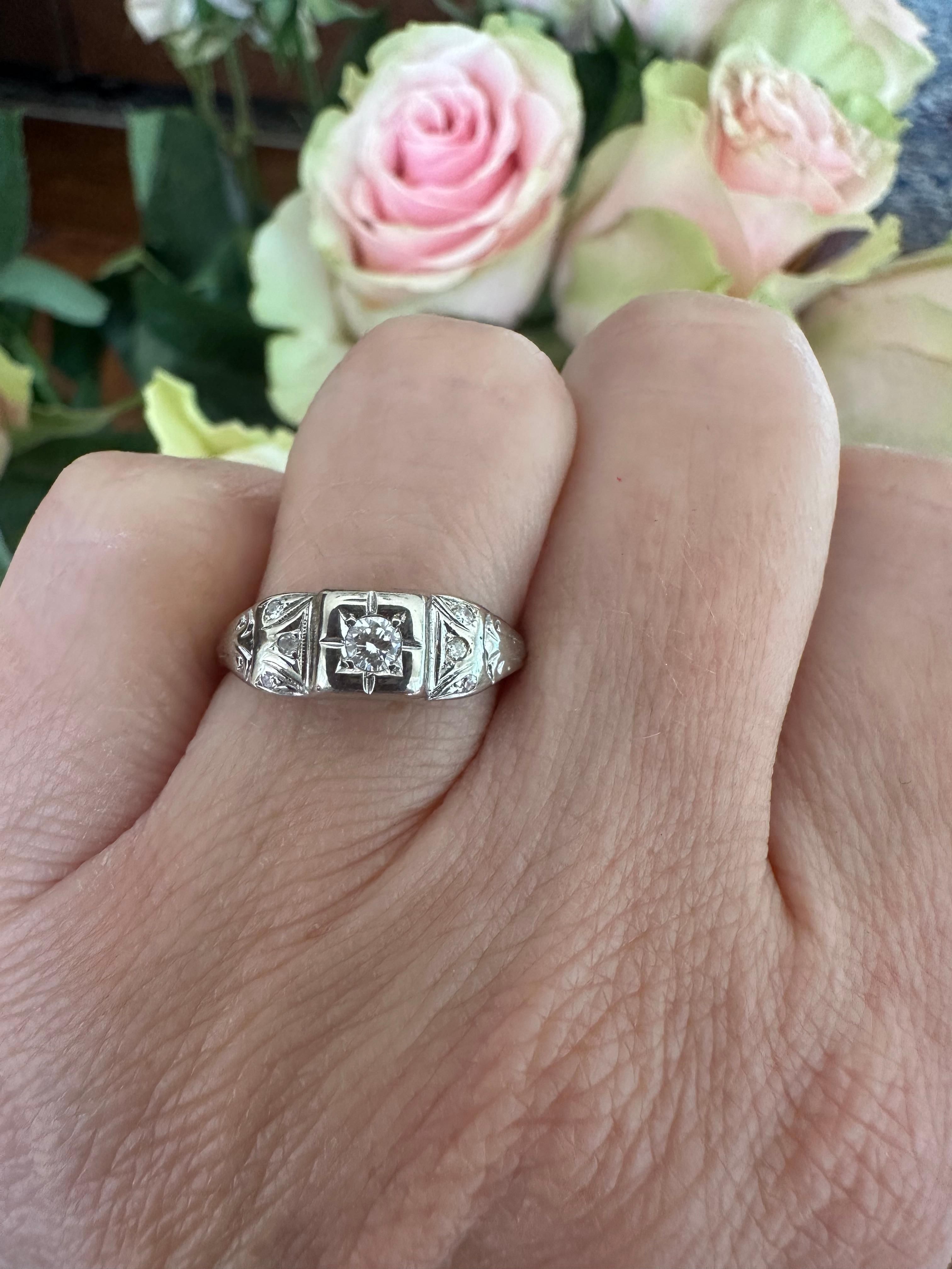 Petite Art Deco Diamond Engagement Ring  For Sale 6
