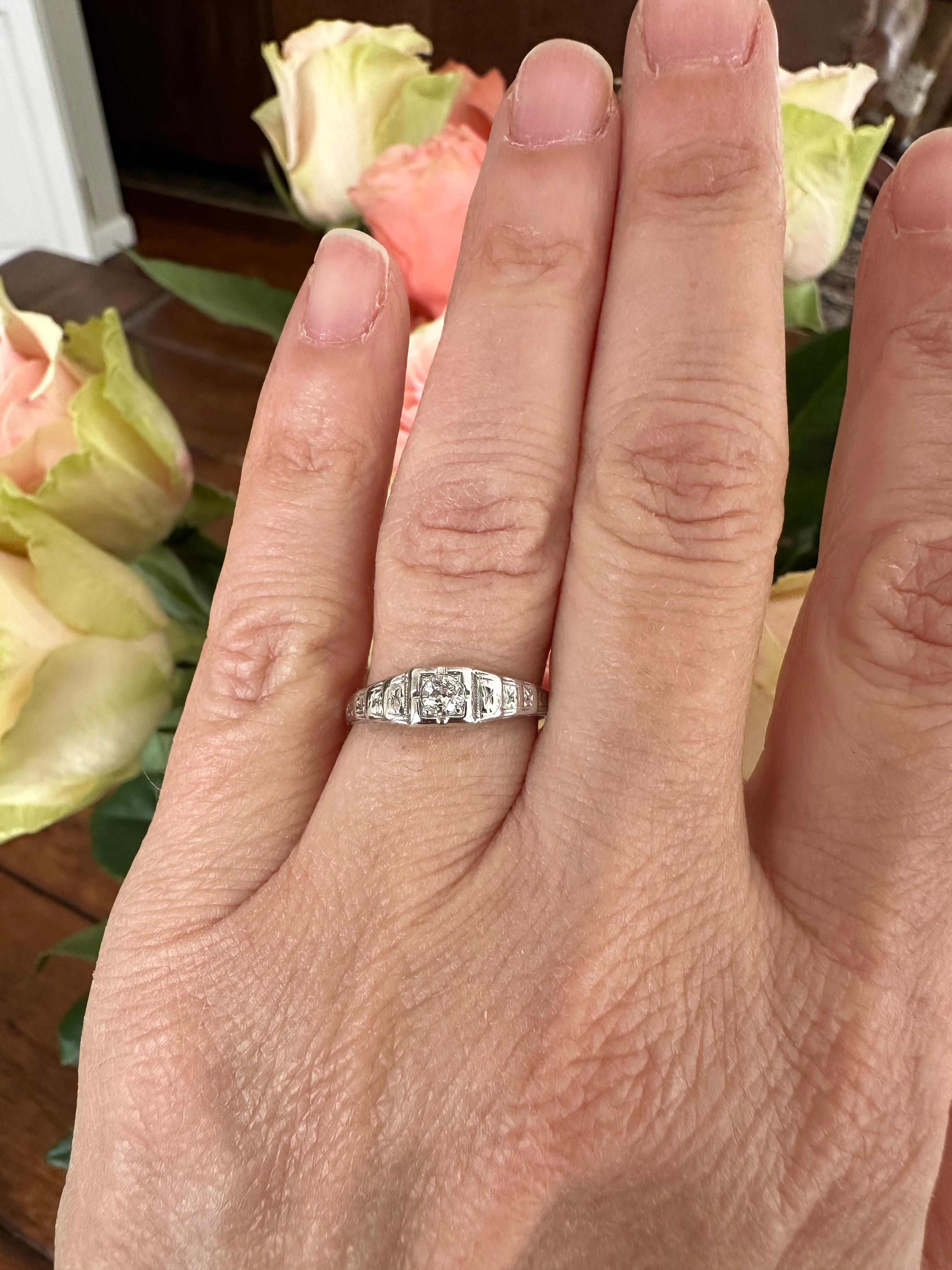 Petite Art Deco Diamond Solitaire Engagement Ring  For Sale 5