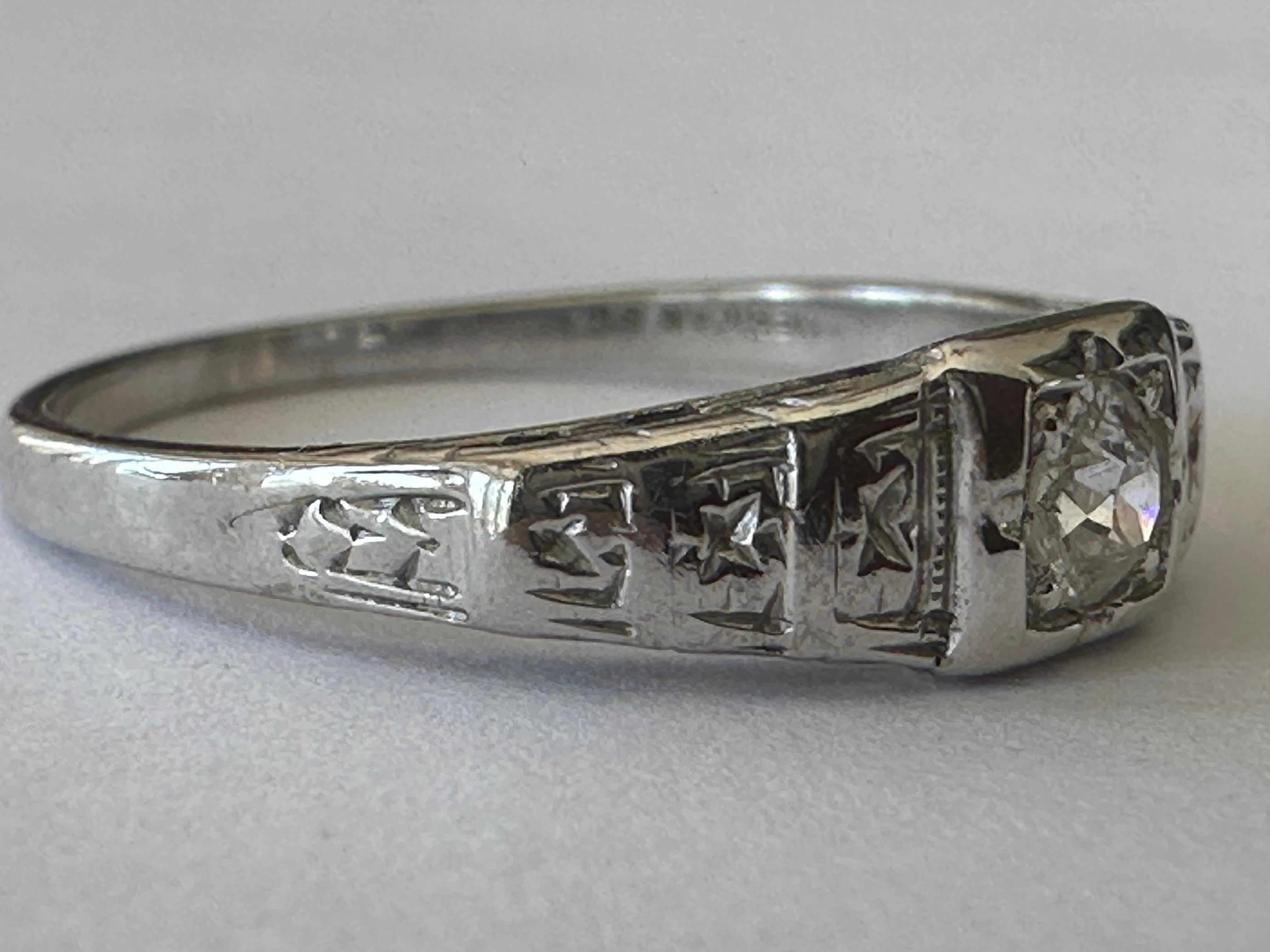 Petite Art Deco Diamond Solitaire Engagement Ring  For Sale 1