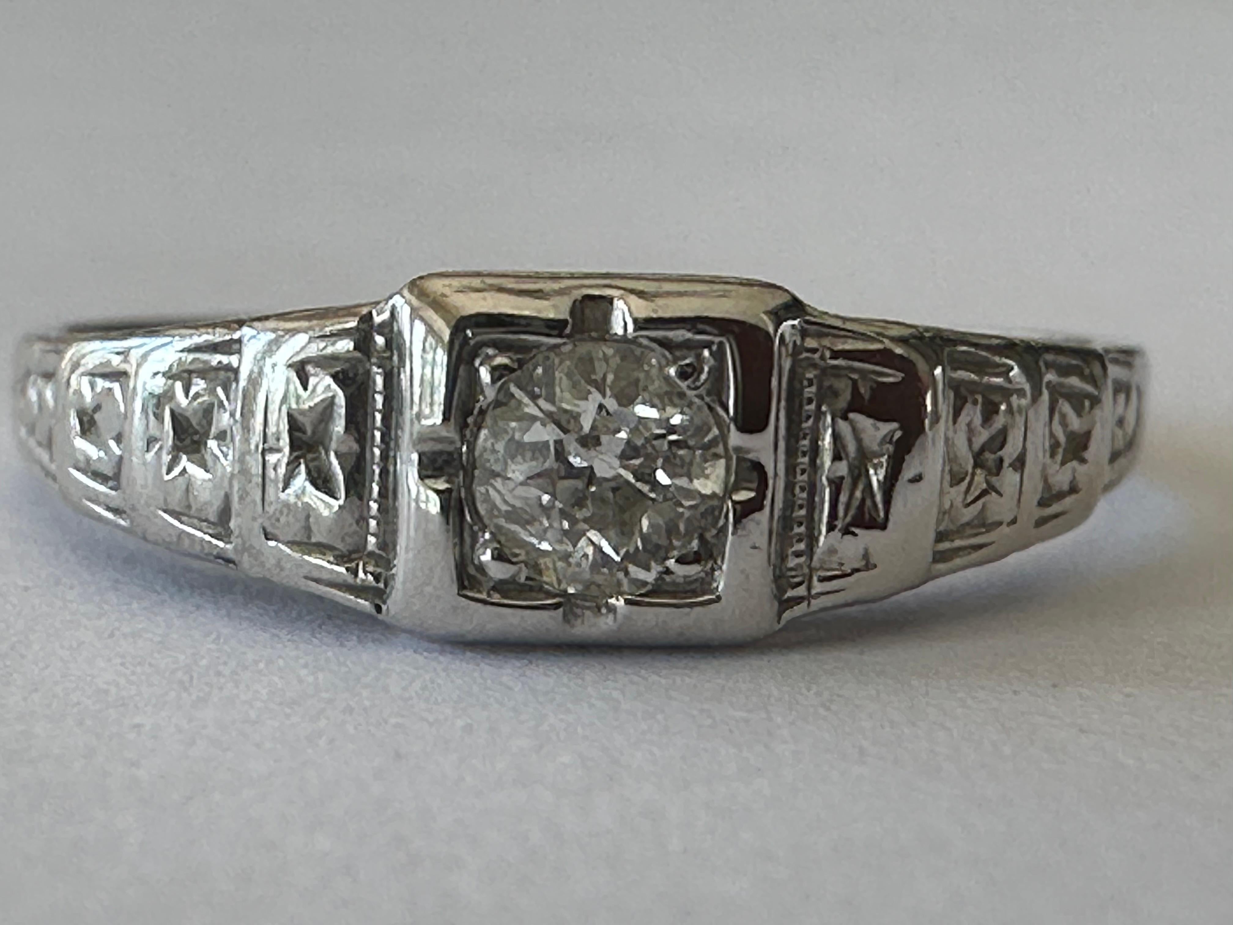 Petite Art Deco Diamond Solitaire Engagement Ring  For Sale 2