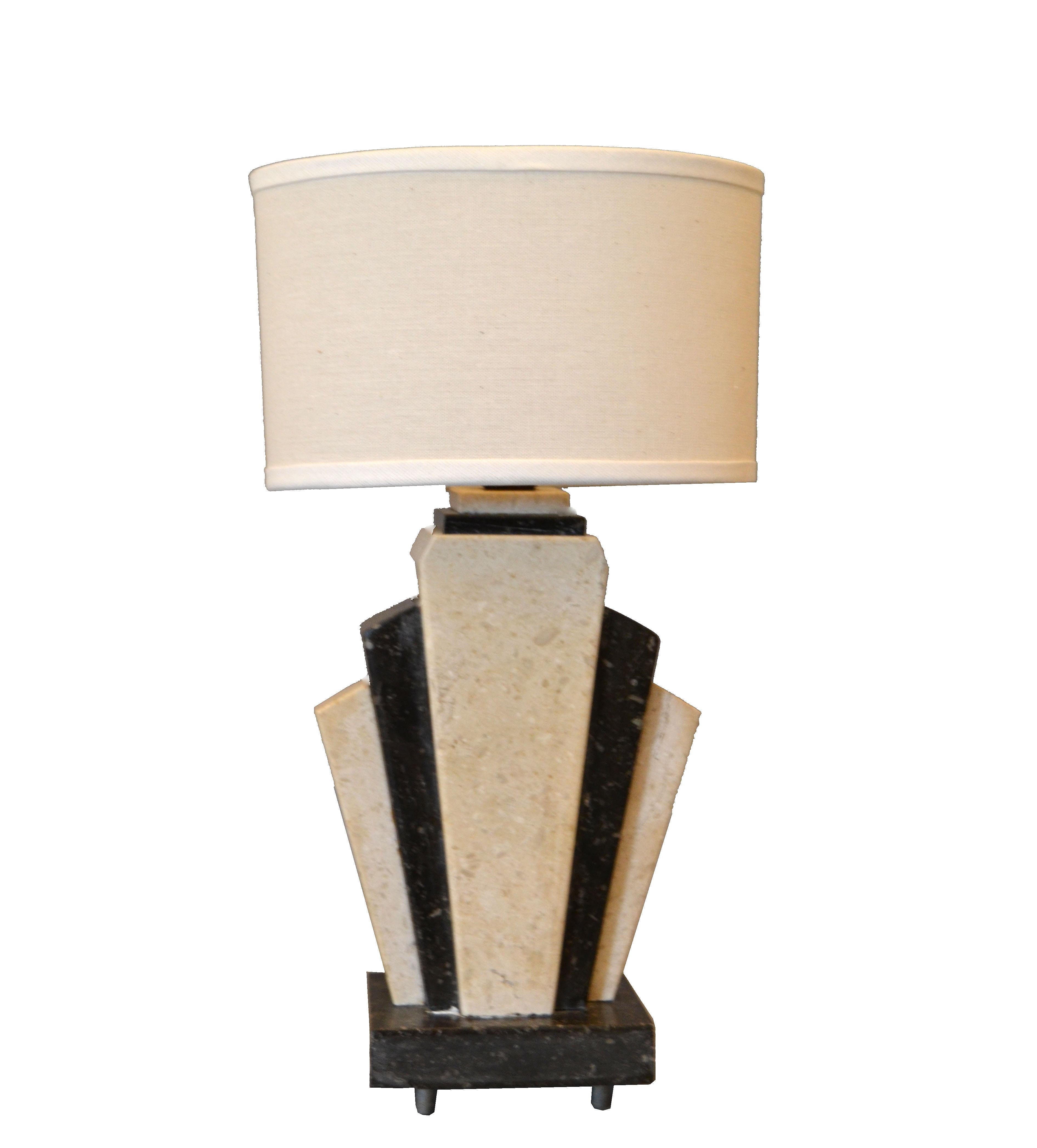 Petite Art Deco Italian Marble Bedside Table Lamp with Oval Shade 4