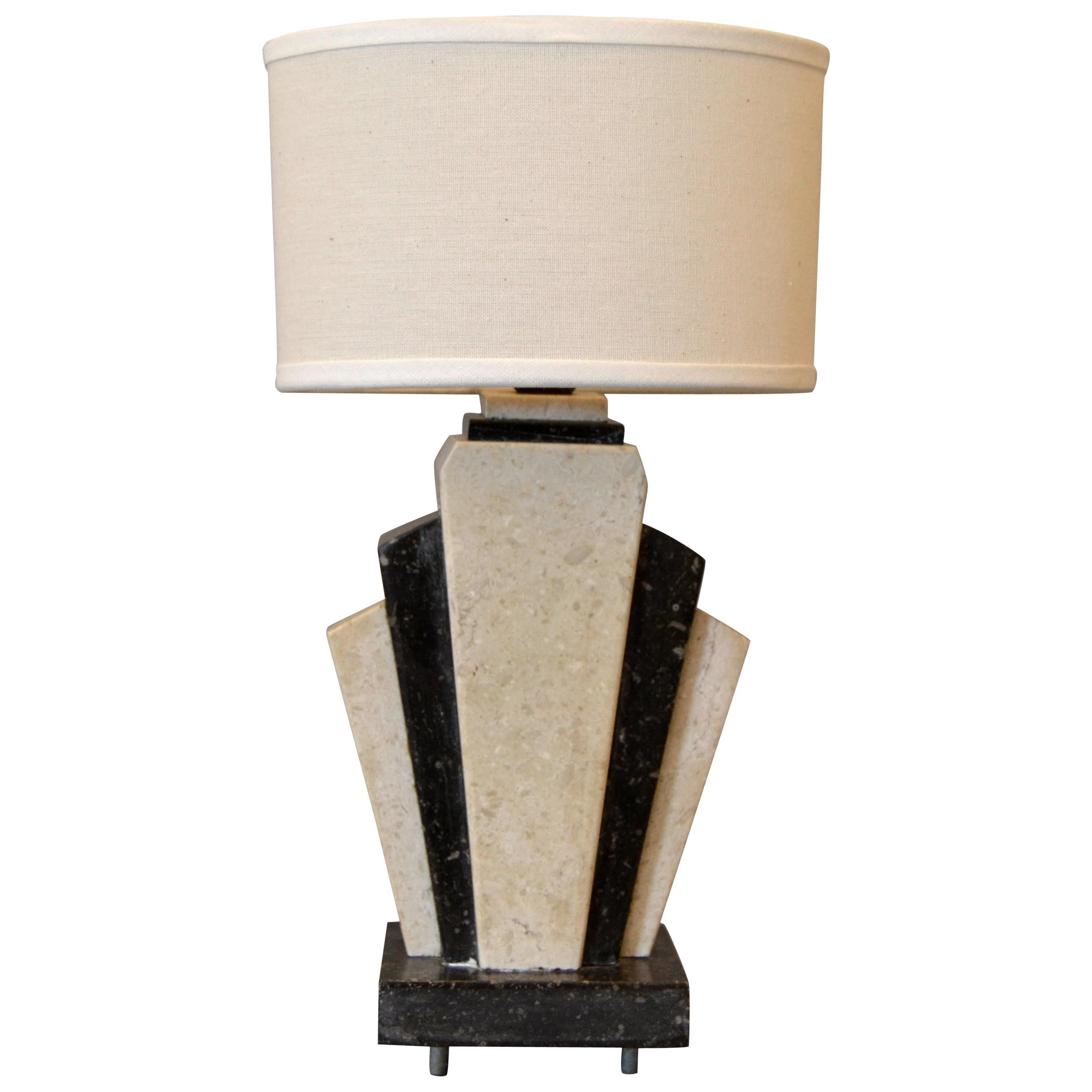 Petite Art Deco Italian Marble Bedside Table Lamp with Oval Shade