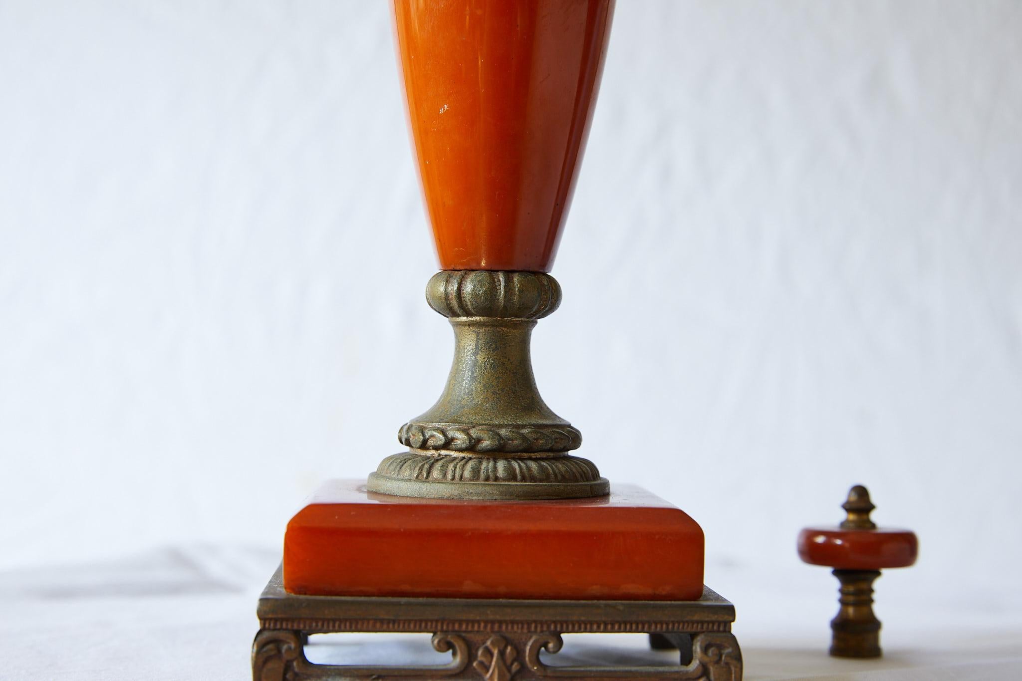 Petite Art Deco Lamp of Orange Bakelite 6